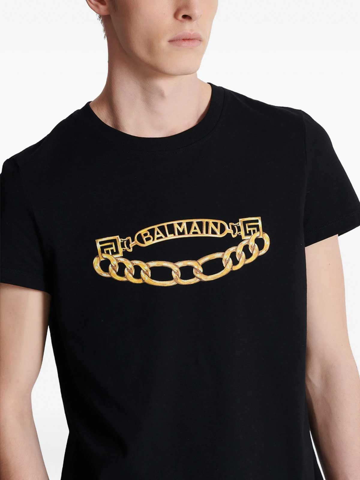 Balmain Black Crewneck T-shirt With Logo Print On The Front In Black