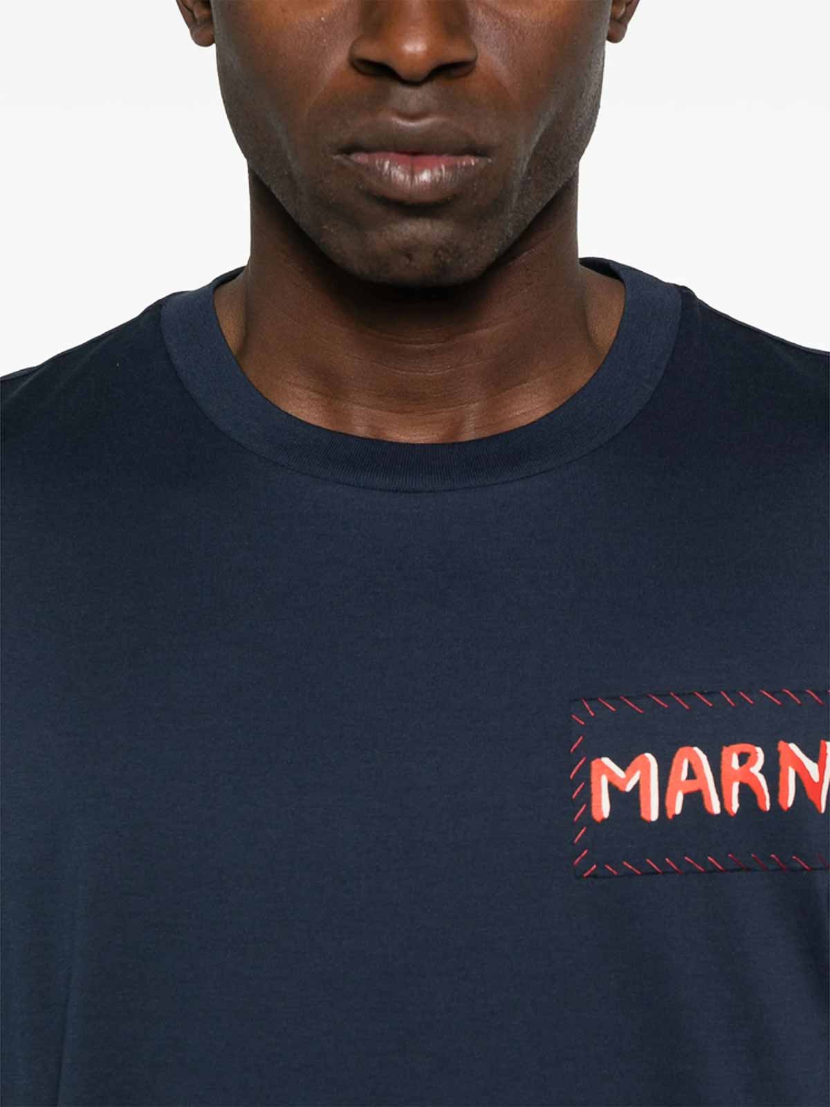 Marni T-shirt With Patch In Blue