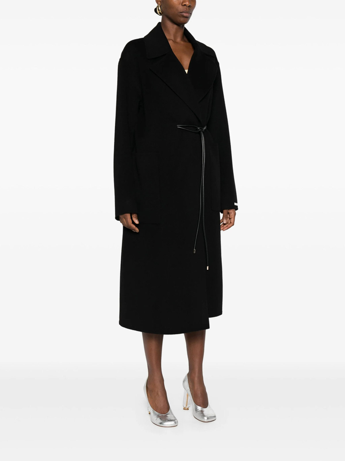 Sportmax Belted Double-breasted Coat In Black