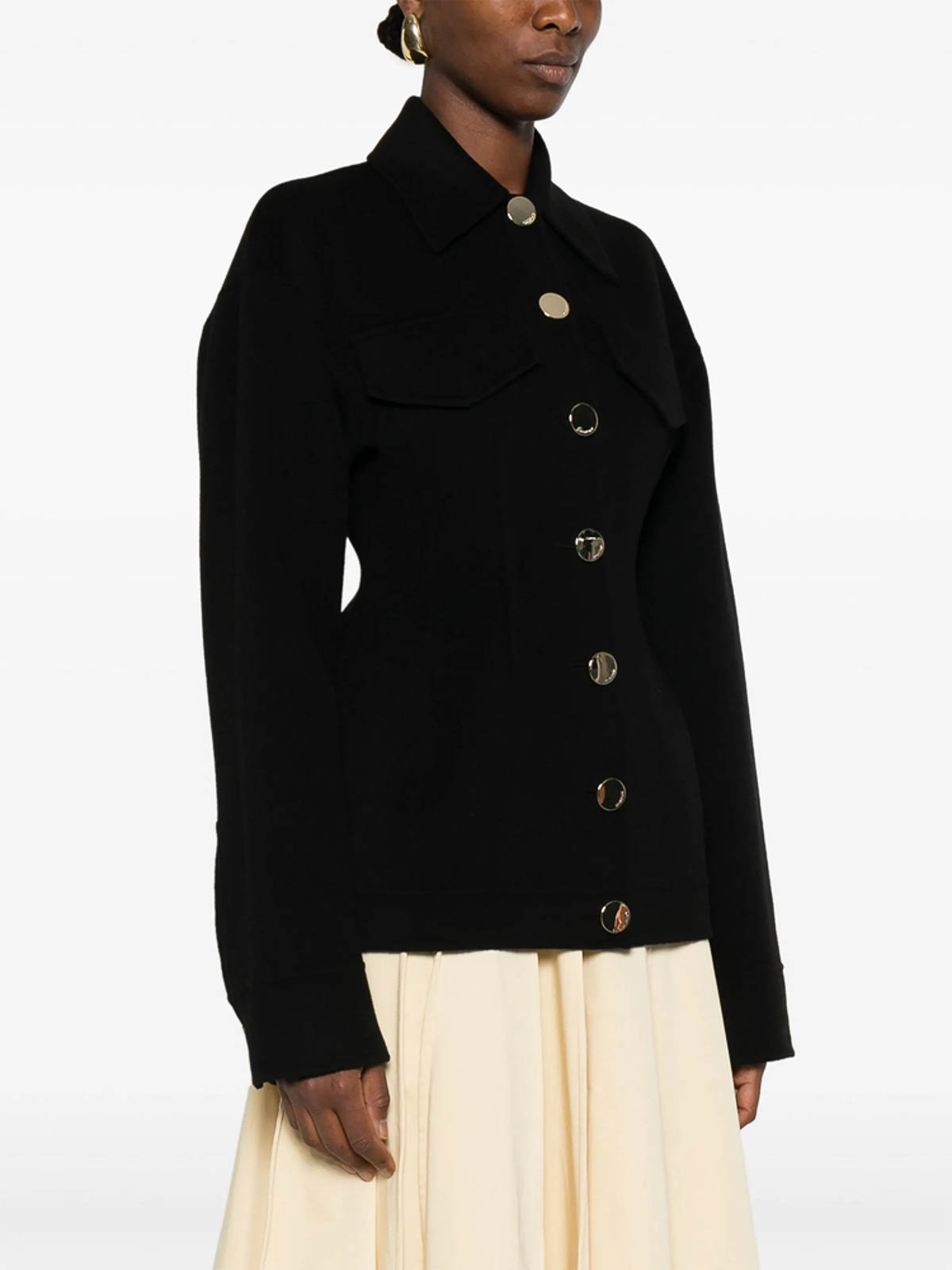 Sportmax Wool Jacket With Collar And Flap Pockets In Black