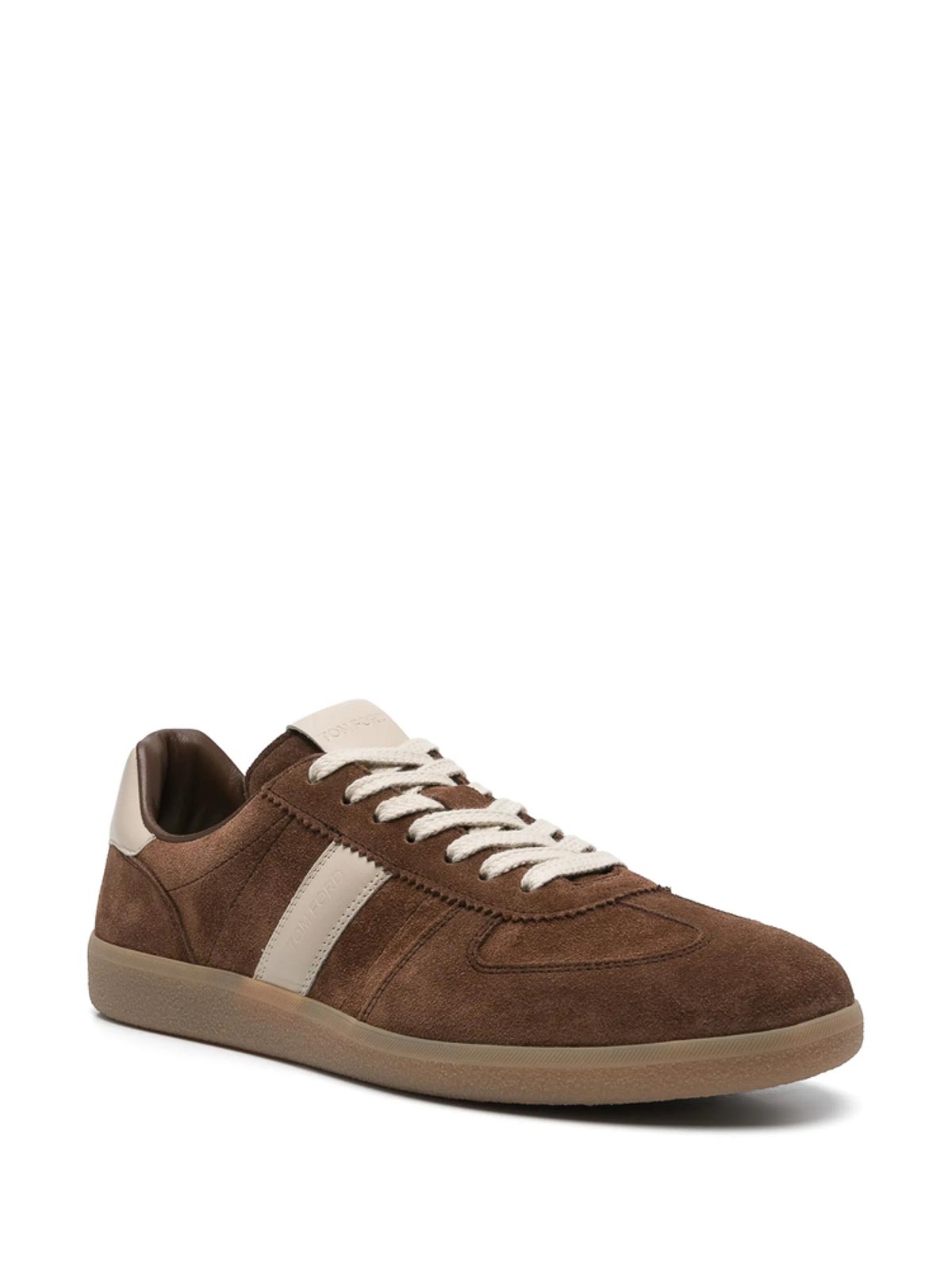 Tom Ford Suede Sneakers With Contrast Stripe And Rubber Sole In Brown