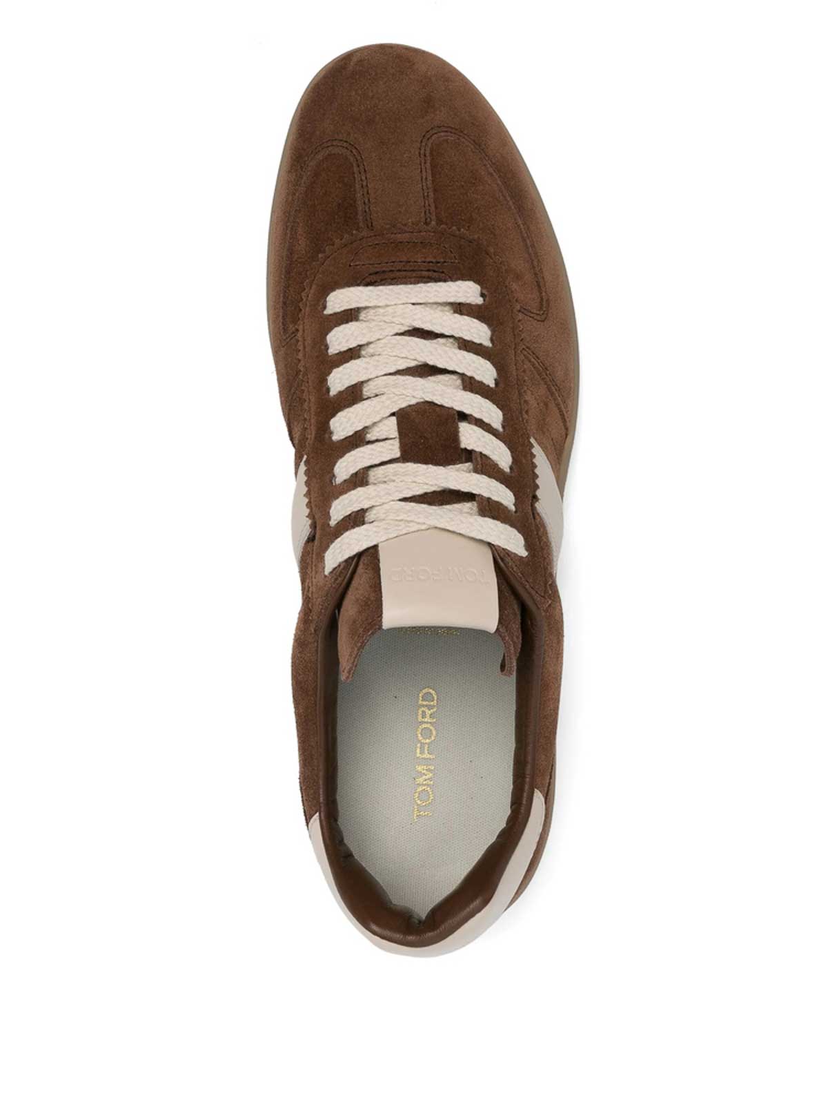 Tom Ford Suede Sneakers With Contrast Stripe And Rubber Sole In Brown