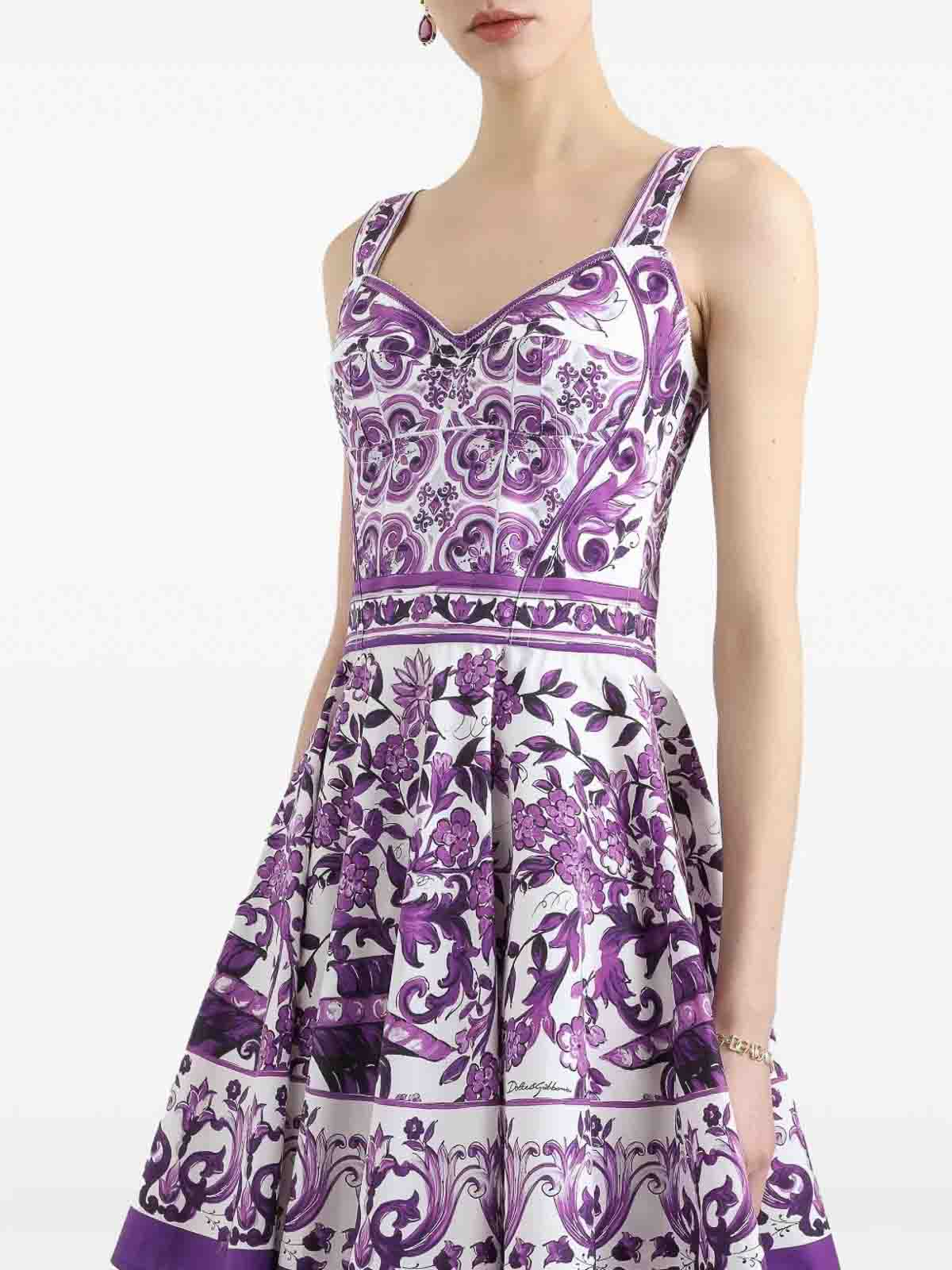 Dolce & Gabbana Violet Dress With Thin Straps And All-over Floral Motif In Cotton Blend Woman In Purple