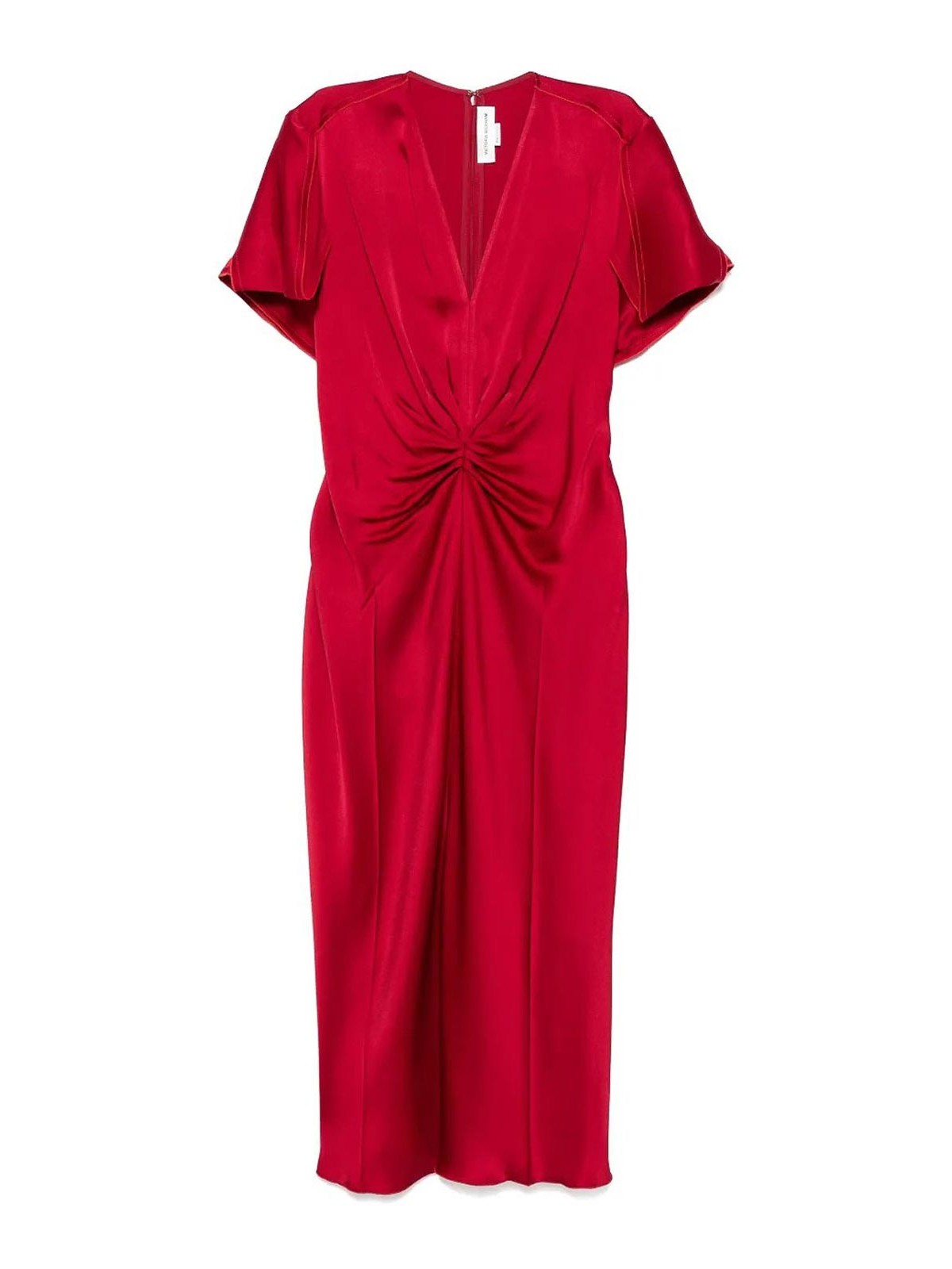 Victoria Beckham Gathered Wool-blend Midi Dress In Brown