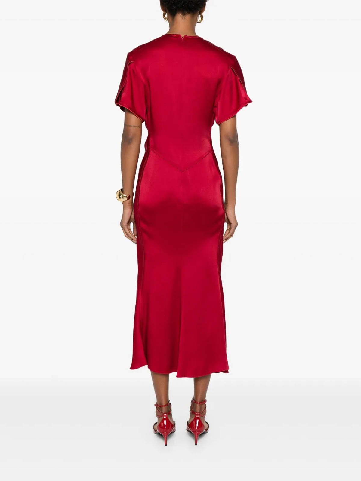 Victoria Beckham Gathered Wool-blend Midi Dress In Brown