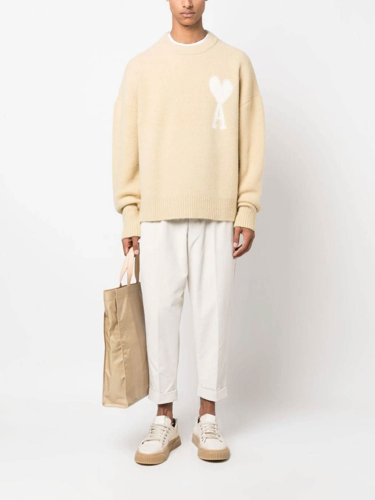 Ami Alexandre Mattiussi De Coeur Wool Blend Sweater In Neutral