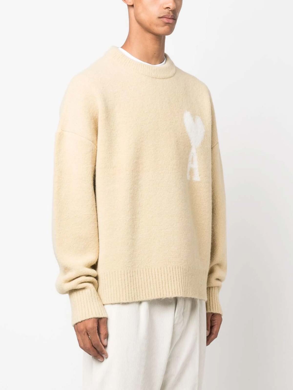 Ami Alexandre Mattiussi De Coeur Wool Blend Sweater In Neutral