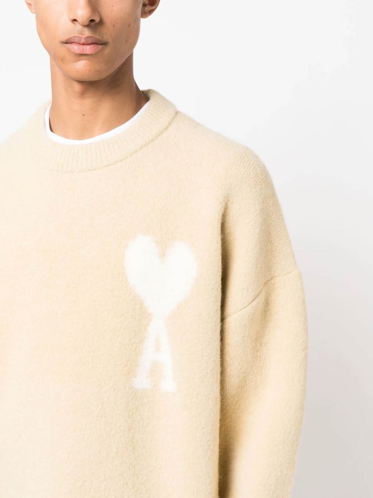 Ami Alexandre Mattiussi De Coeur Wool Blend Sweater In Neutral