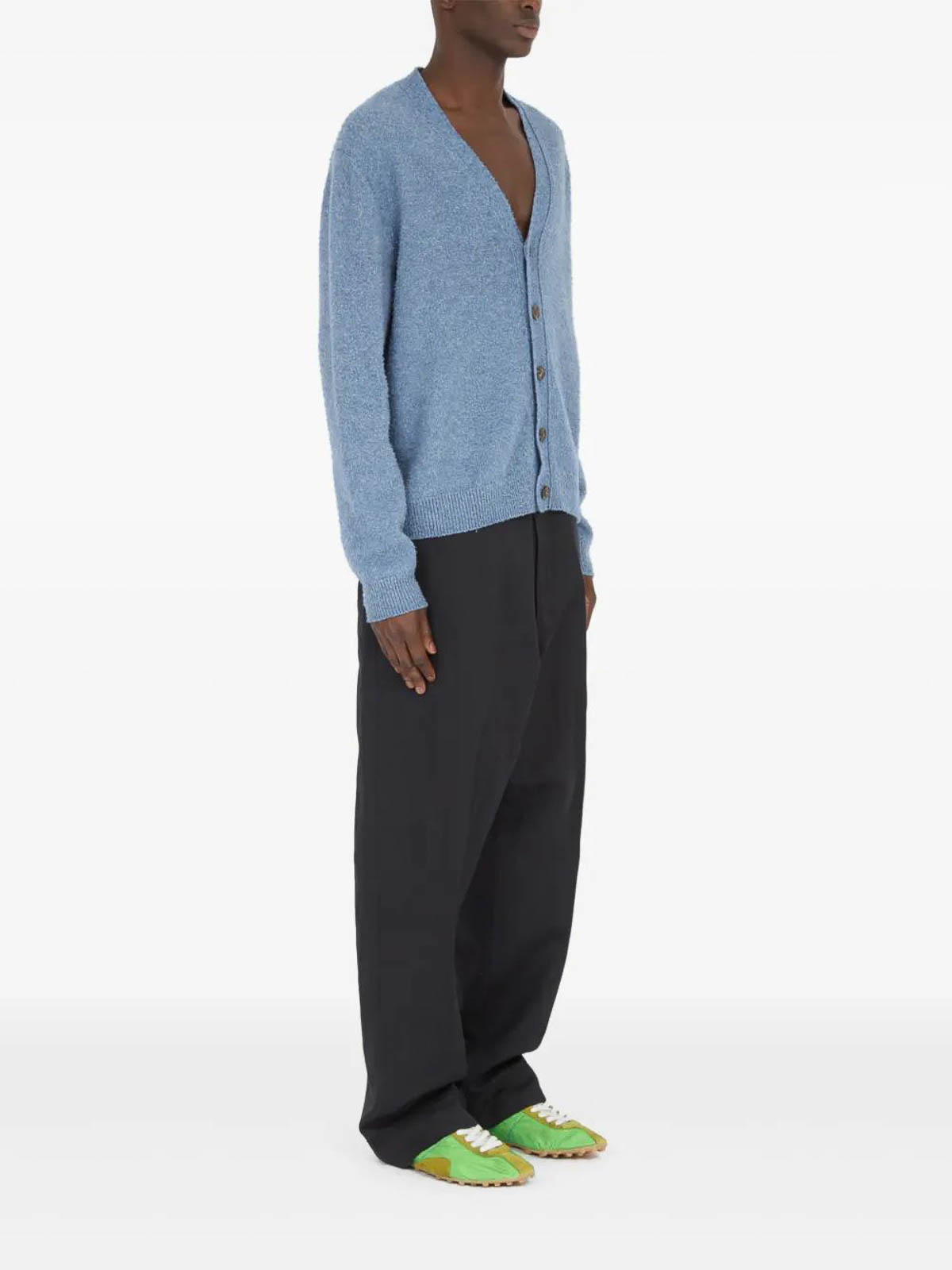 Maison Margiela Ribbed V-neck Long Sleeve Cardigan In Blue
