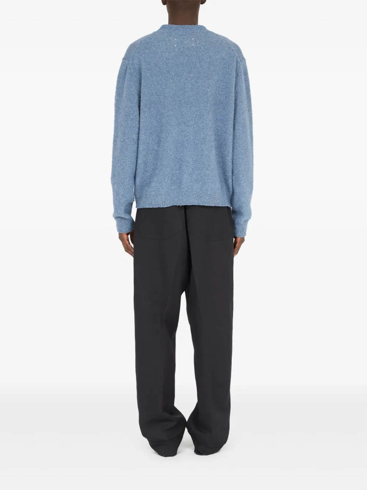 Maison Margiela Ribbed V-neck Long Sleeve Cardigan In Blue