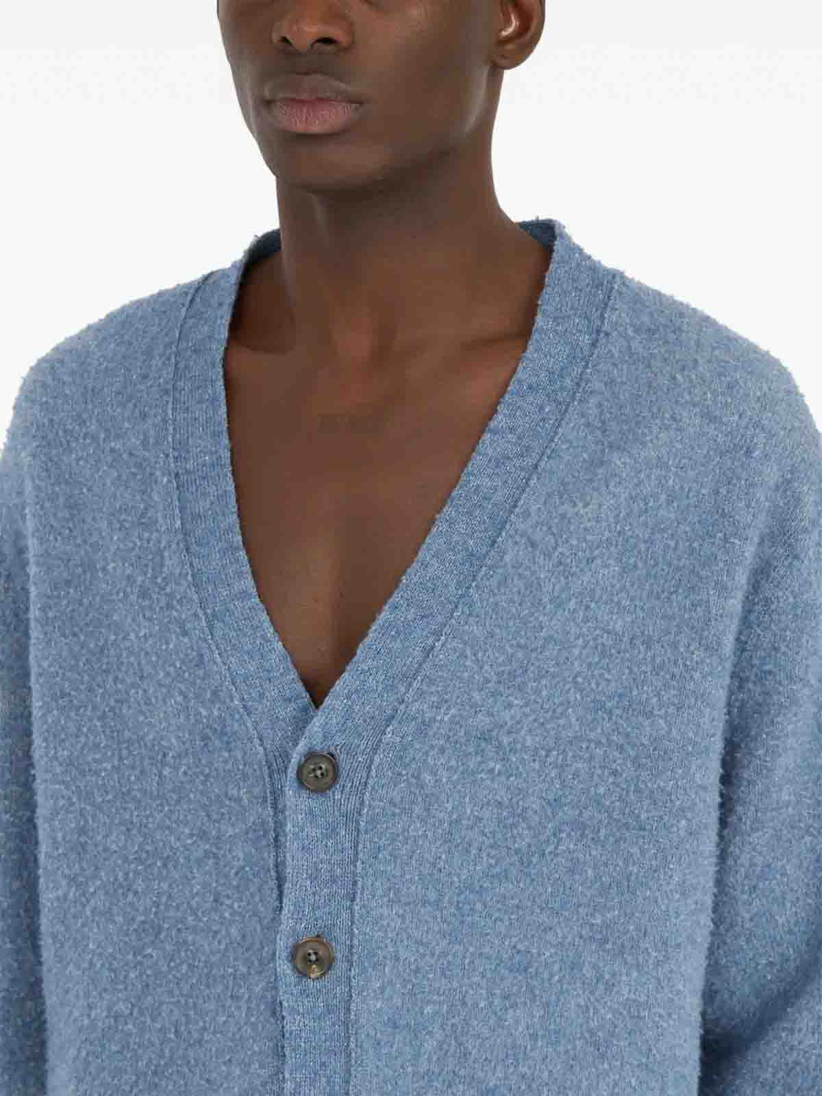 Maison Margiela Ribbed V-neck Long Sleeve Cardigan In Blue