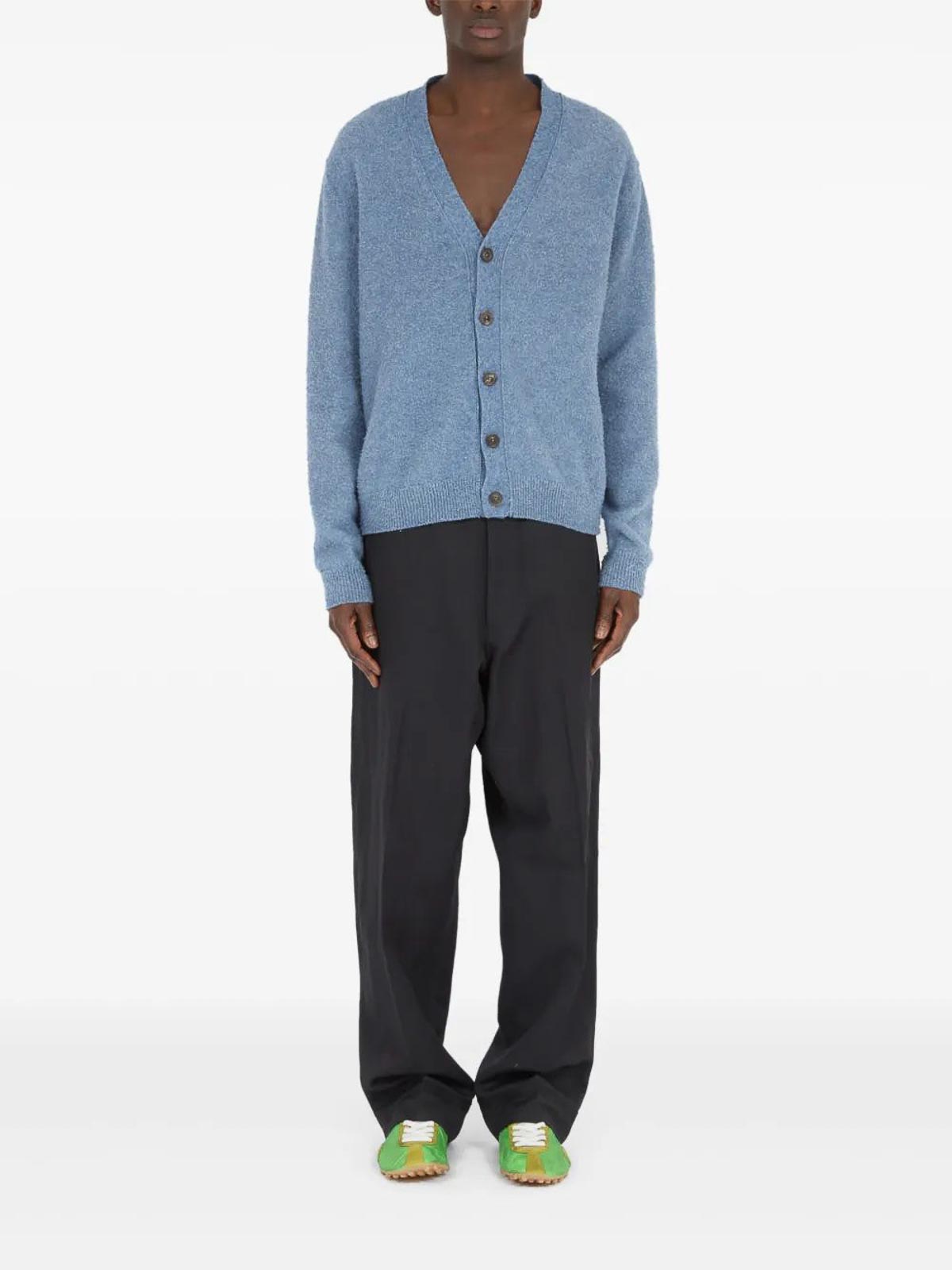 Maison Margiela Ribbed V-neck Long Sleeve Cardigan In Blue