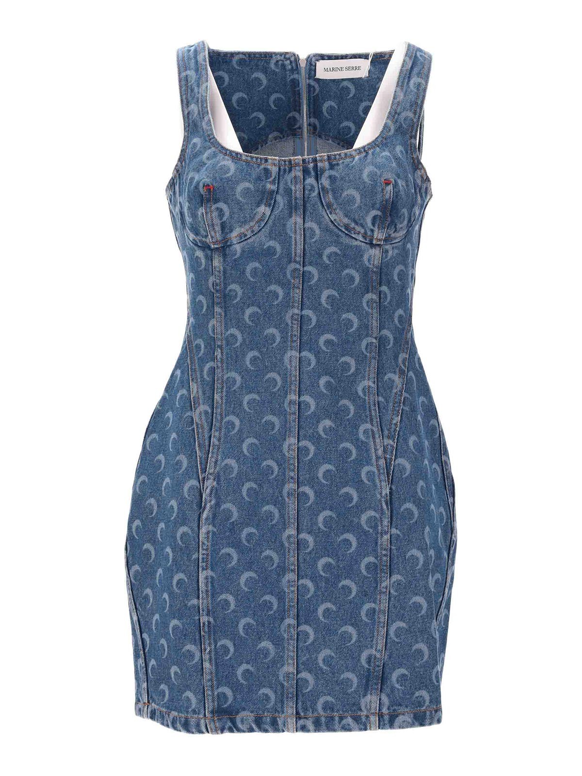 Marine Serre Moon Laser Denim Bustier Dress In Blue