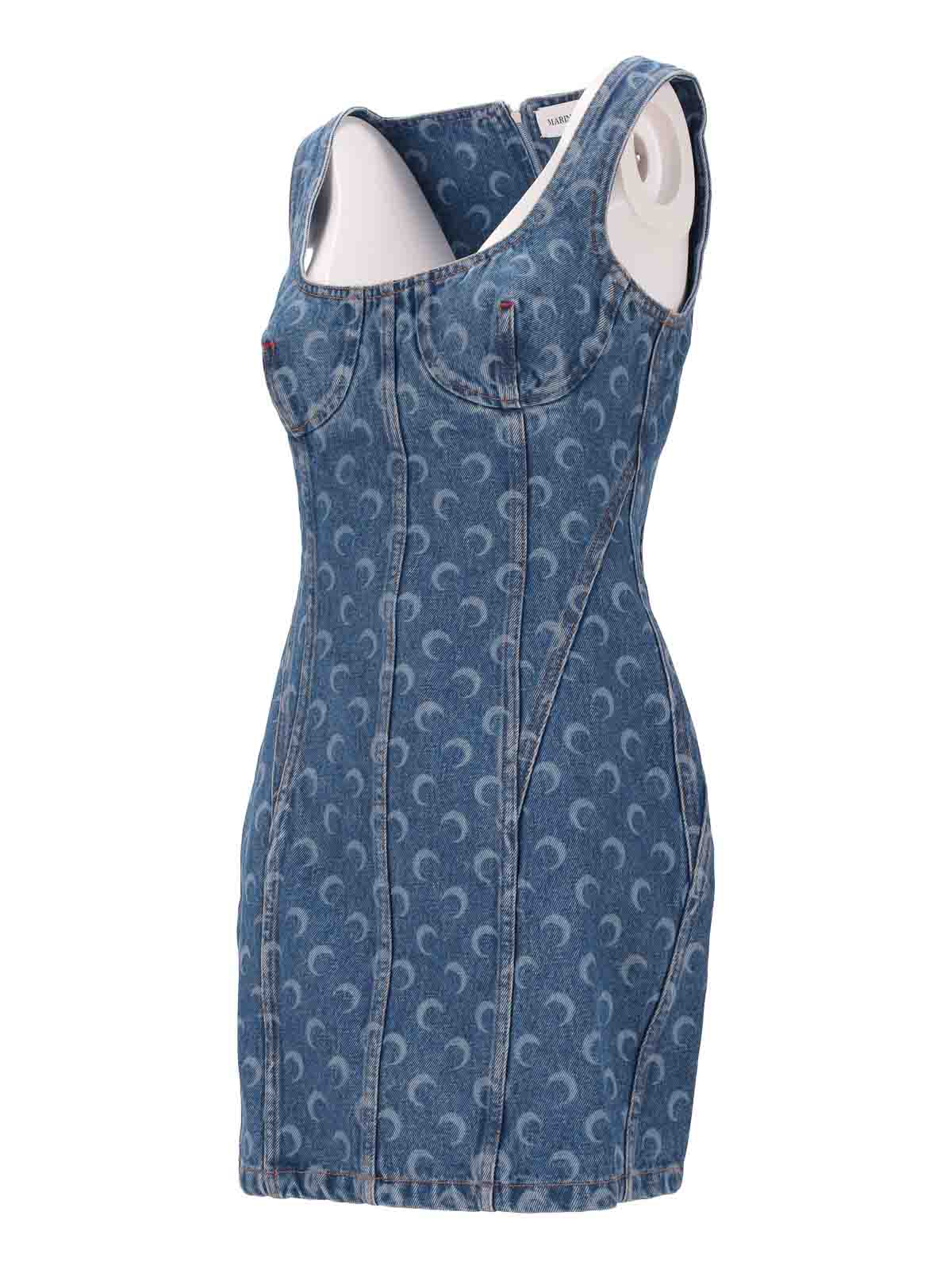 Marine Serre Moon Laser Denim Bustier Dress In Blue