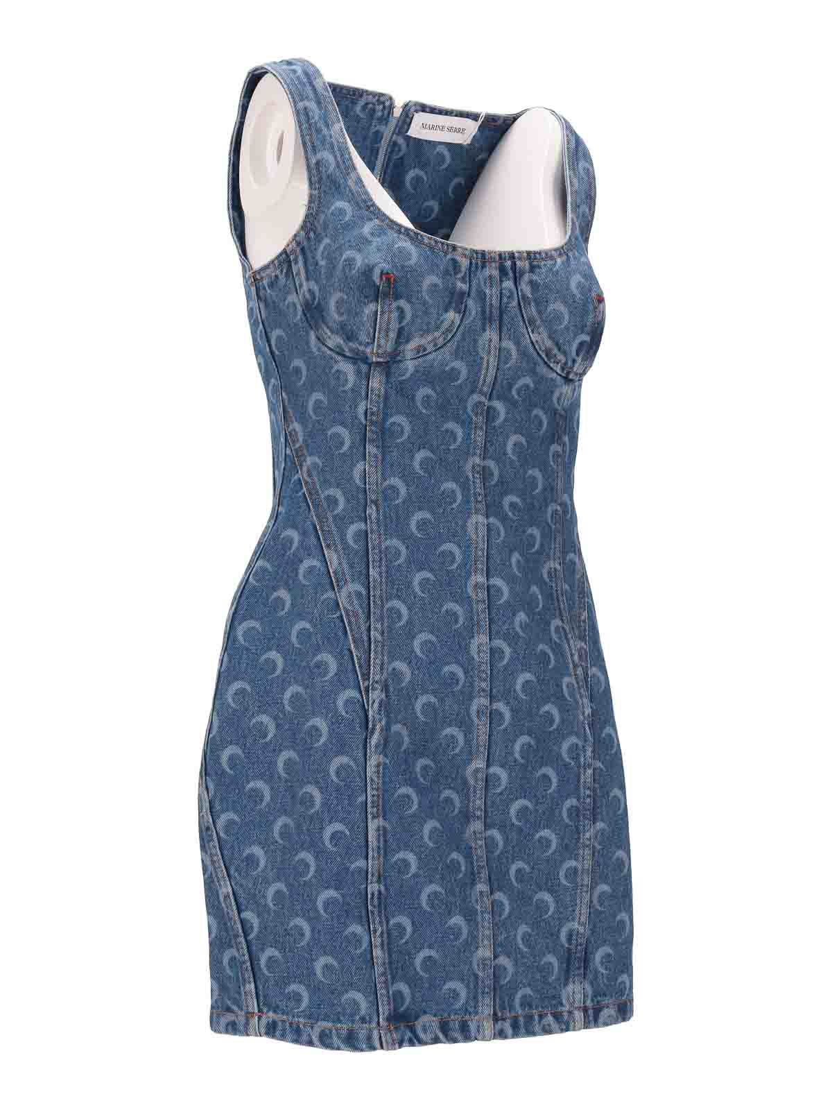 Marine Serre Moon Laser Denim Bustier Dress In Blue