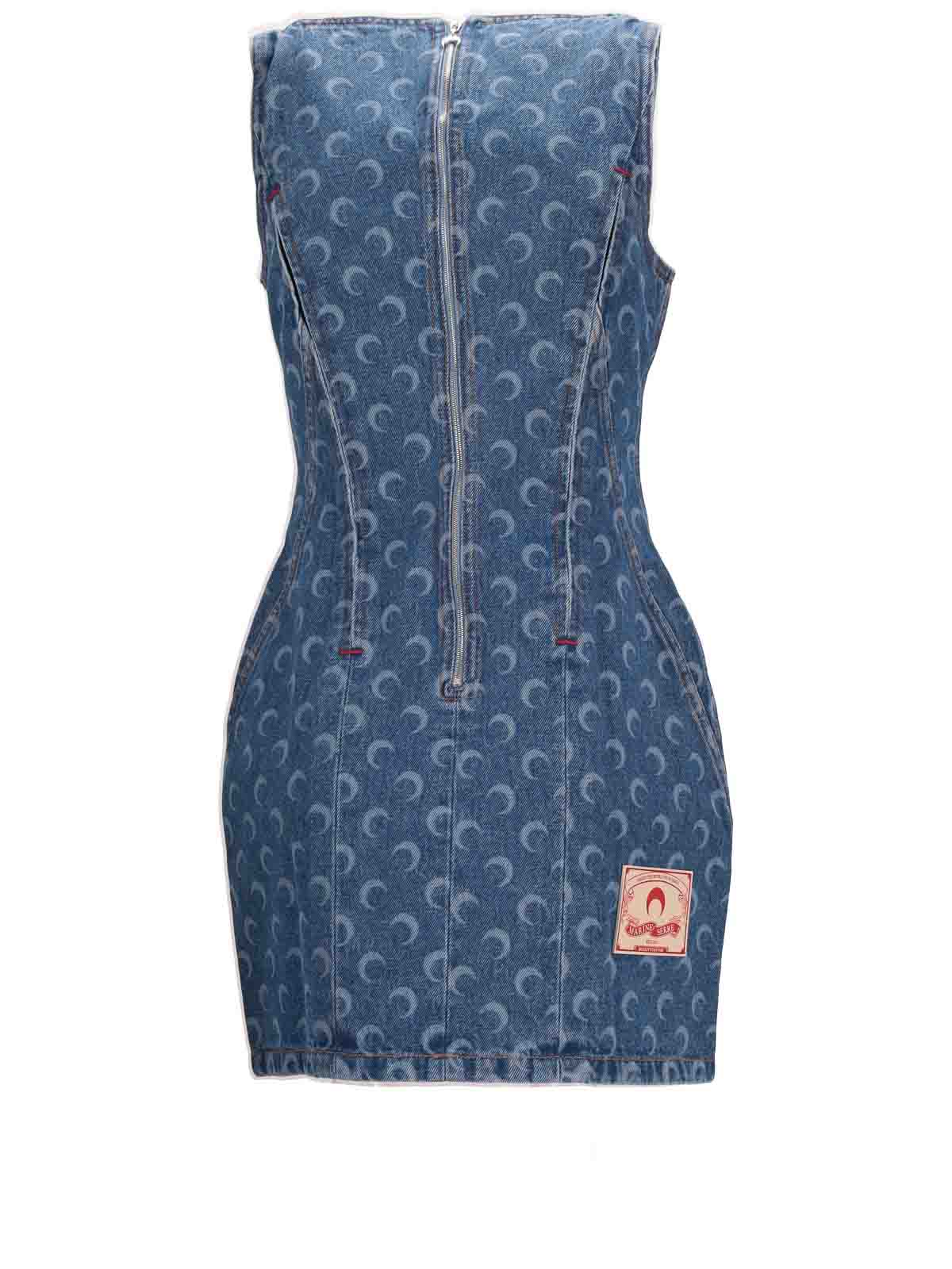 Marine Serre Moon Laser Denim Bustier Dress In Blue