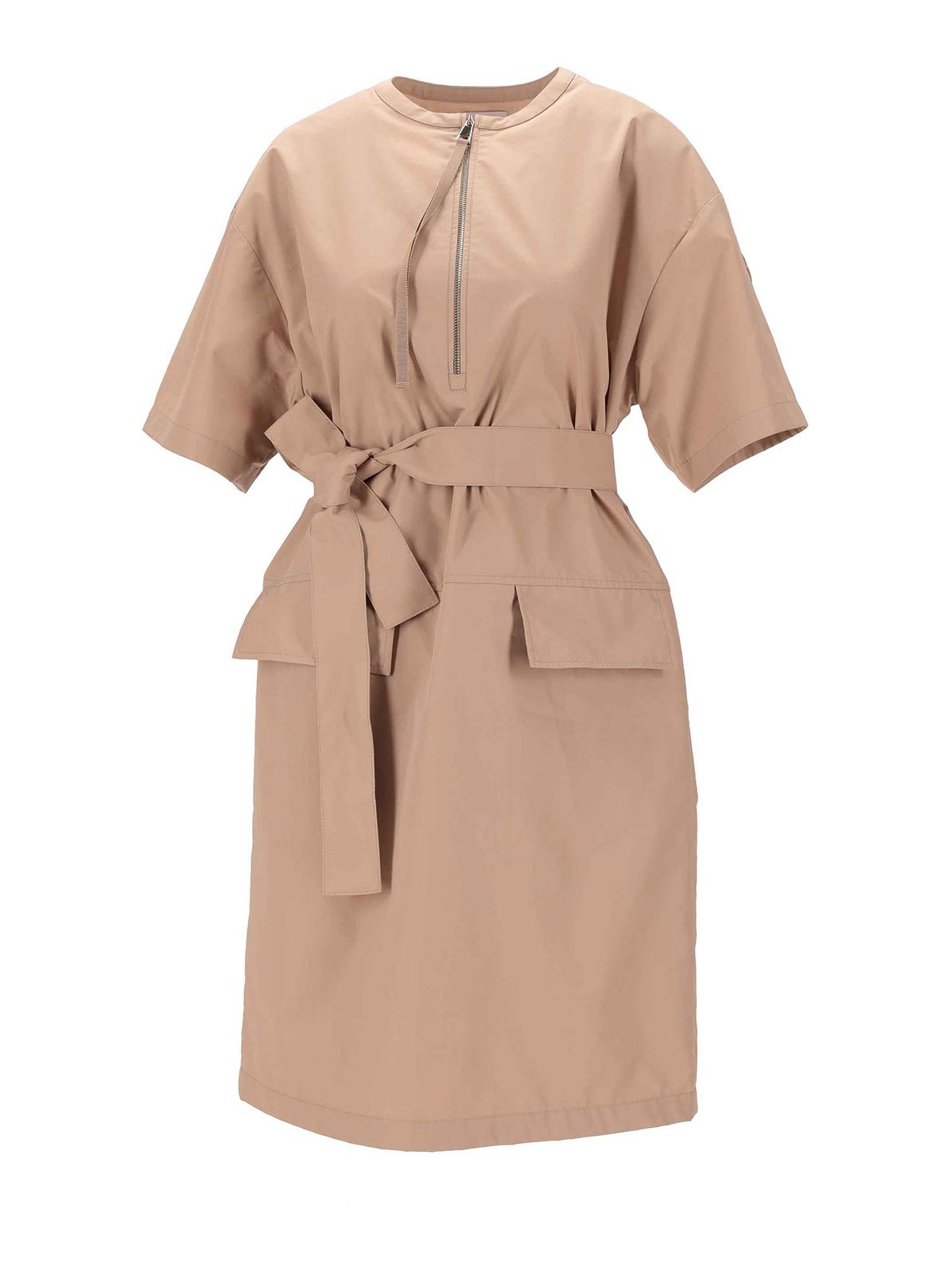 Moncler Belted Midi Dress In Sand