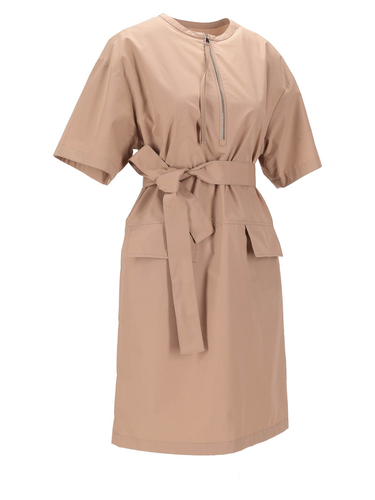 Moncler Belted Midi Dress In Sand