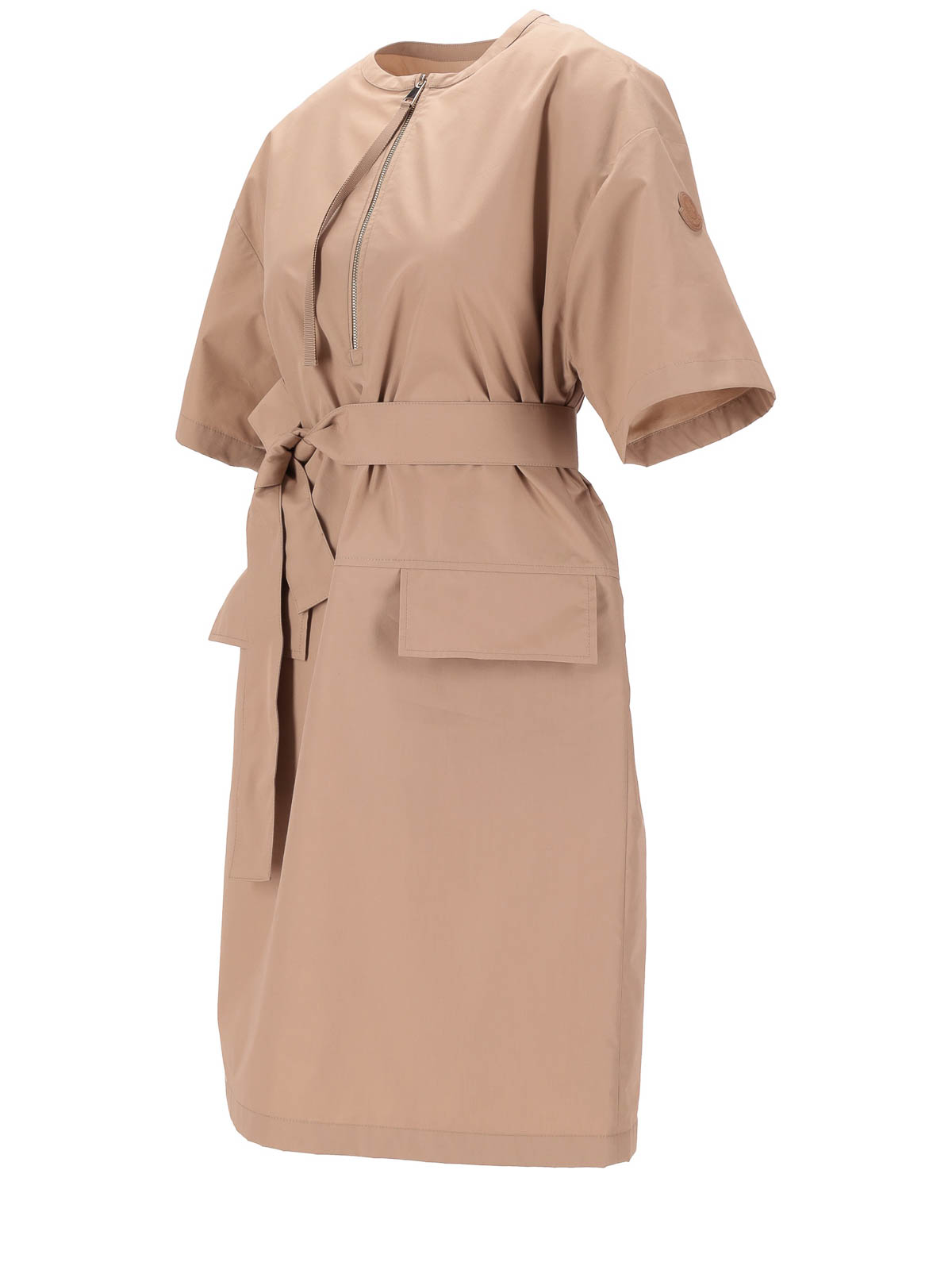 Moncler Belted Midi Dress In Sand