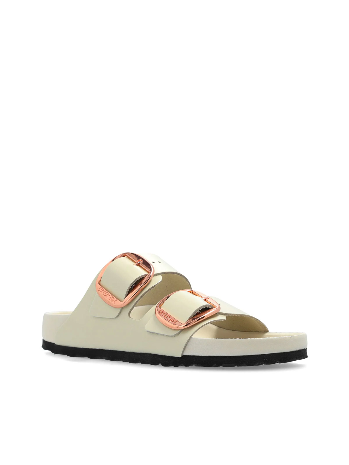 Birkenstock Arizona Lacquer Leather Slides In Sand