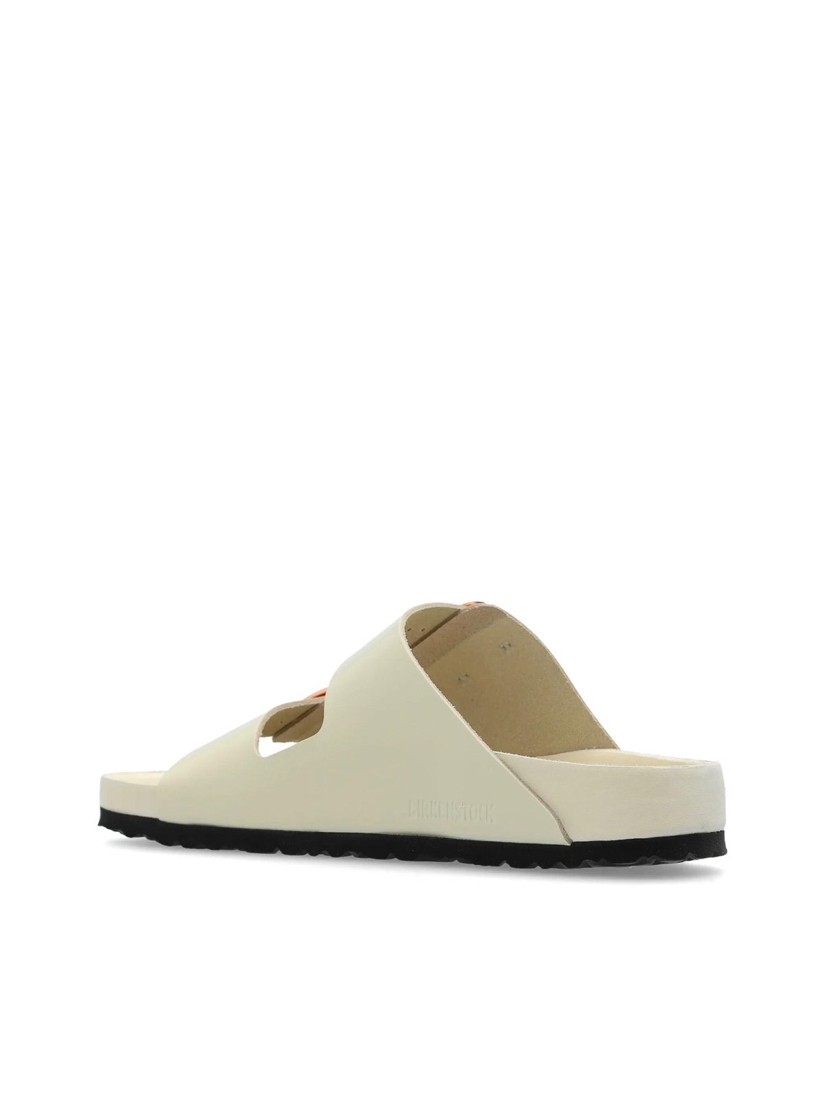 Birkenstock Arizona Lacquer Leather Slides In Sand