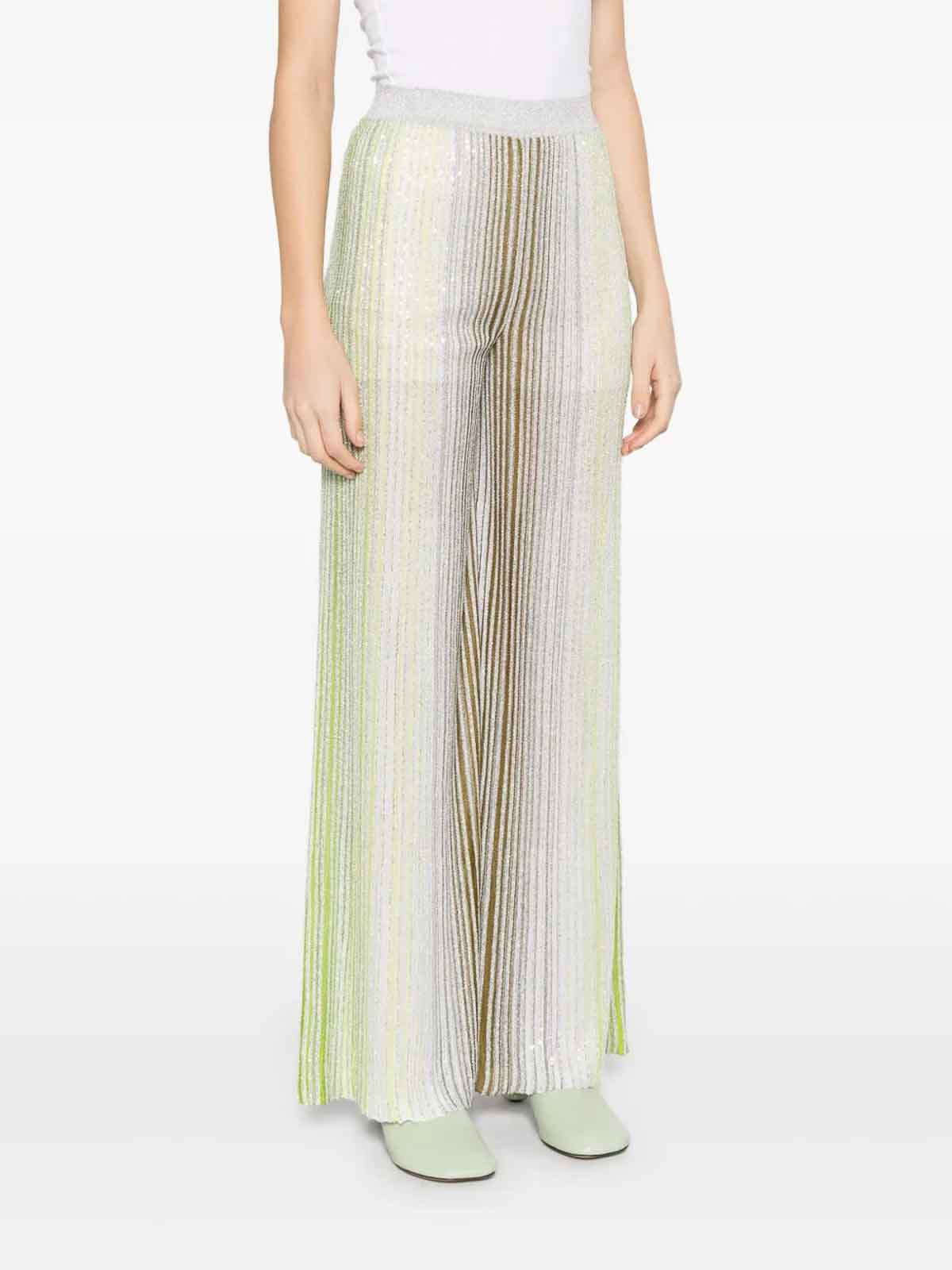 Missoni Vertical Stripe Trousers With Shimmering Textures In Green