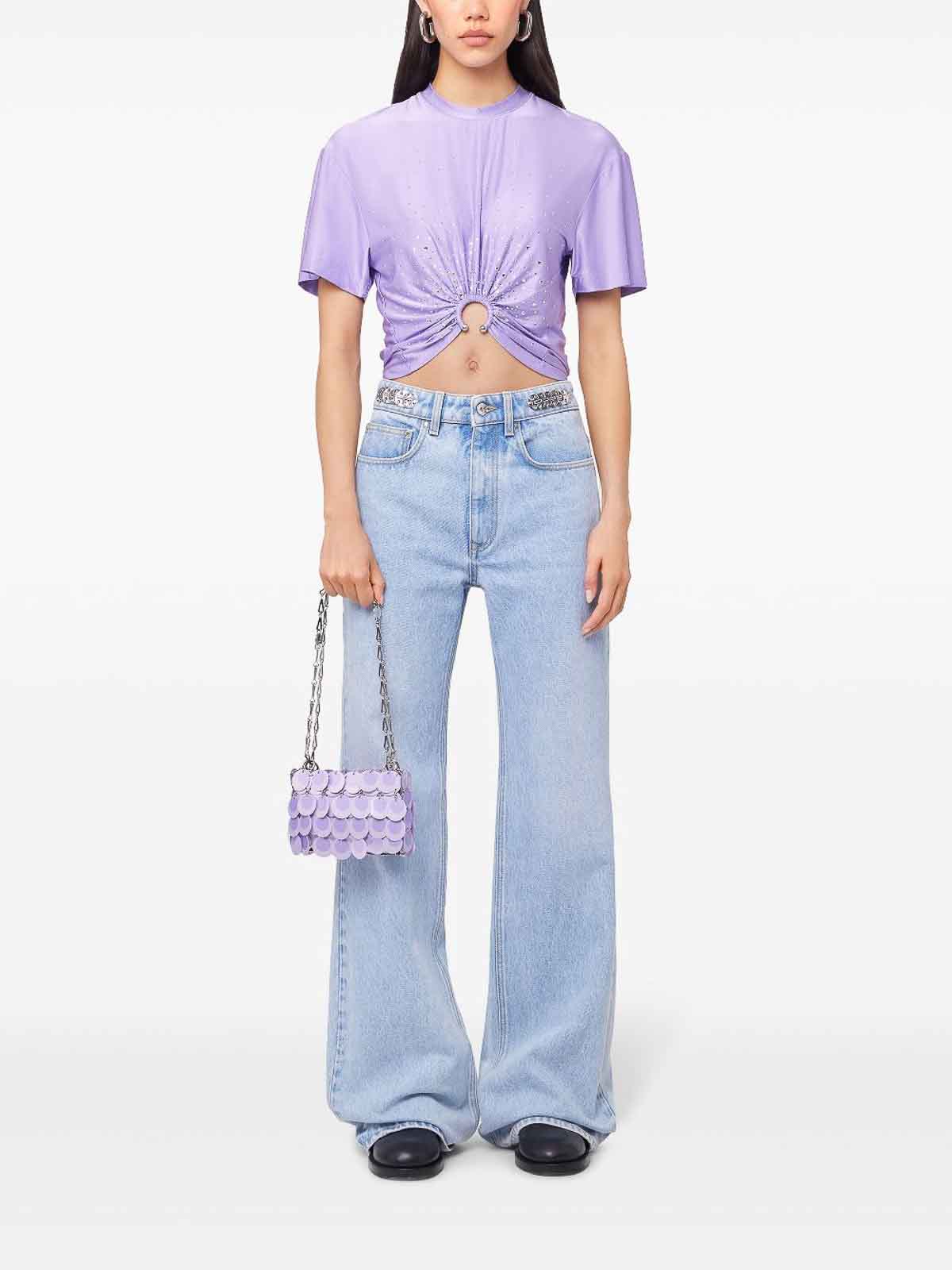 Rabanne Cropped T-shirt With Piercing Detail In Purple
