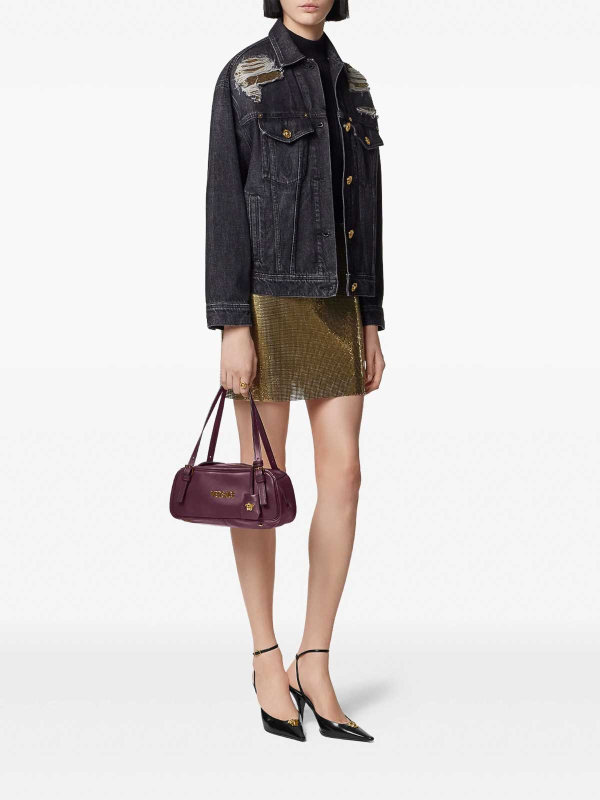 Versace Denim Jacket Distressed Front Pockets In Black