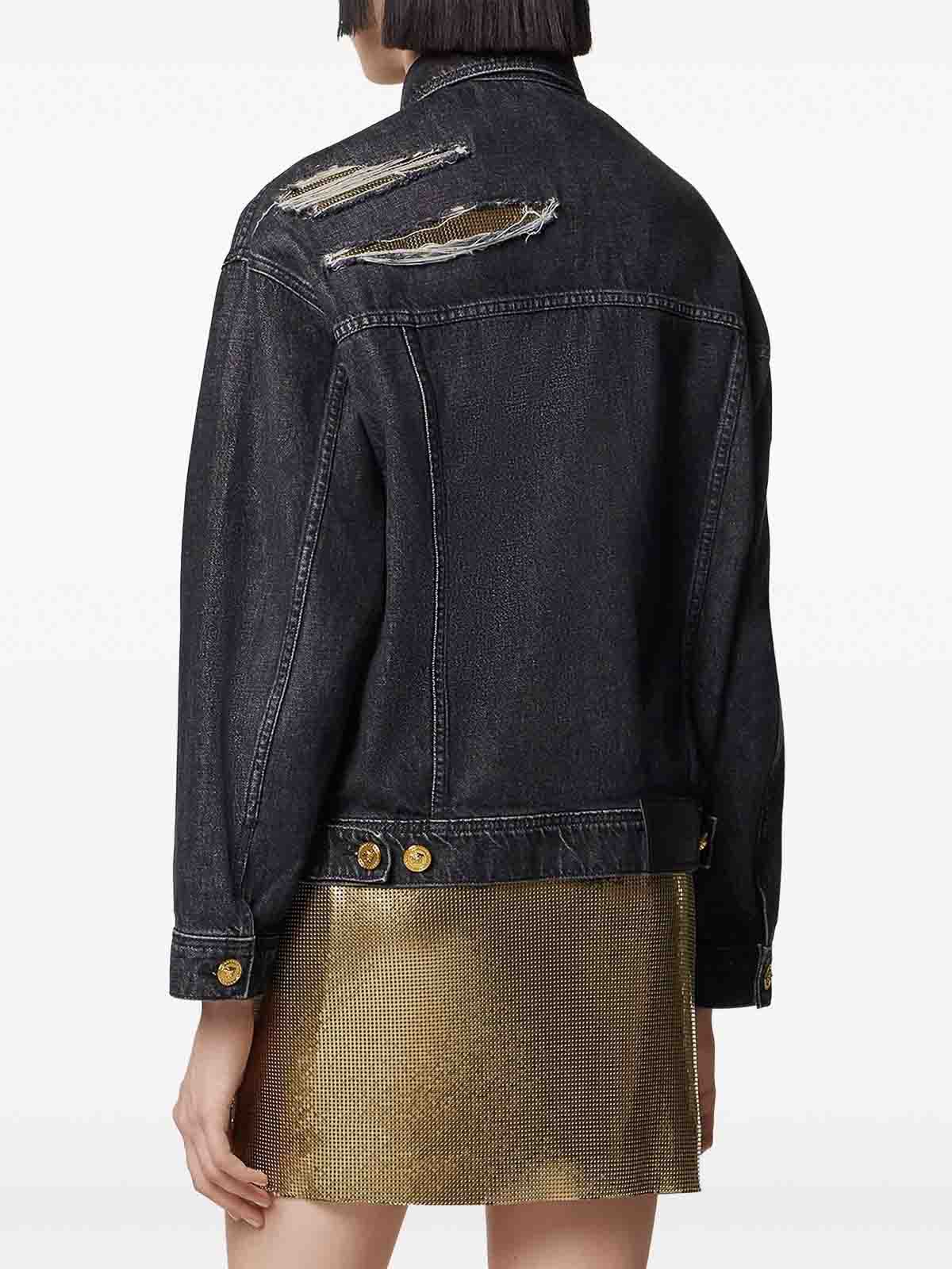 Versace Denim Jacket Distressed Front Pockets In Black