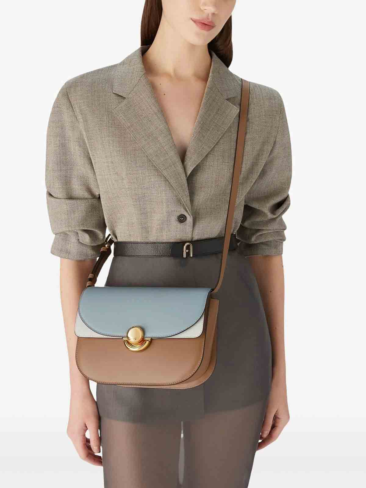 Furla Structured Shoulder Bag In Cognac Brown In Black