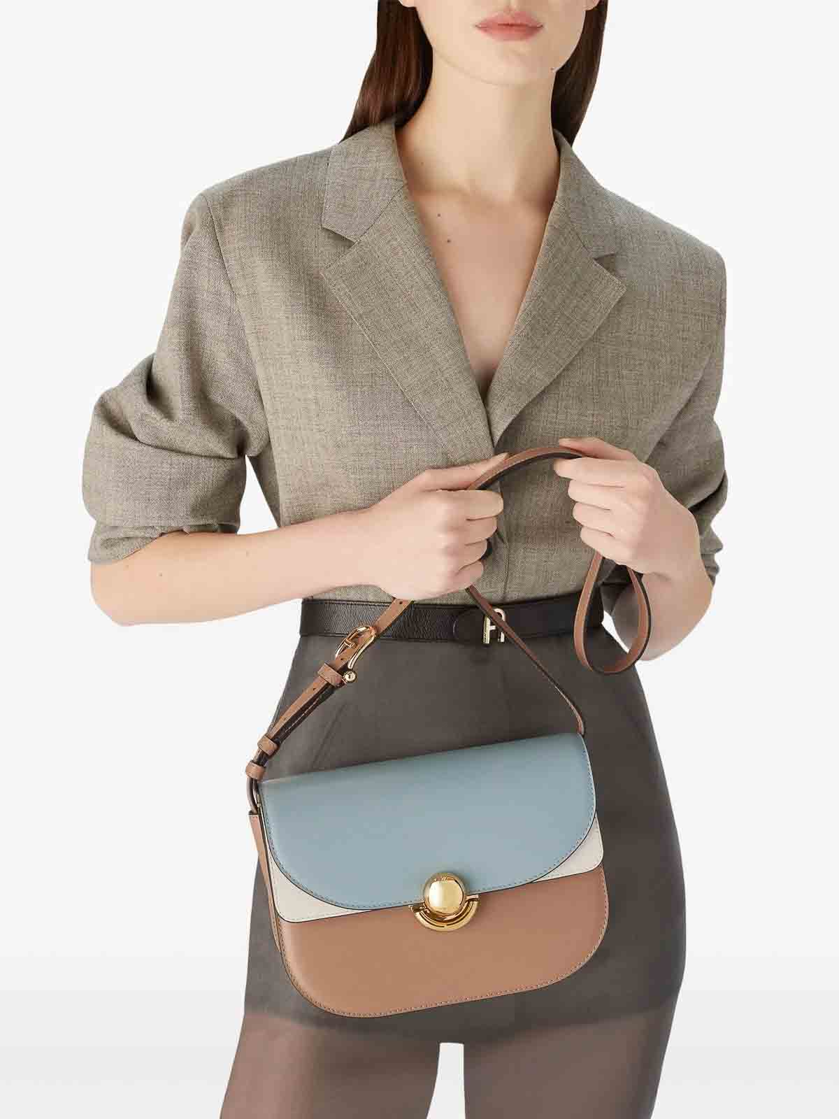 Furla Structured Shoulder Bag In Cognac Brown In Black
