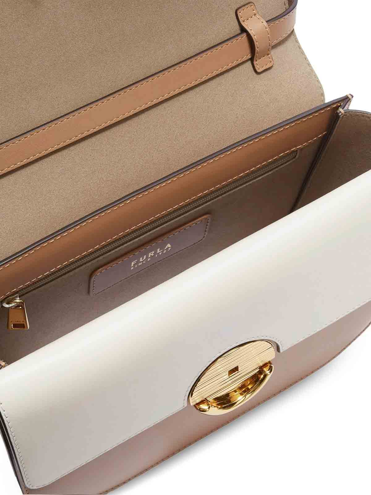 Furla Structured Shoulder Bag In Cognac Brown In Black