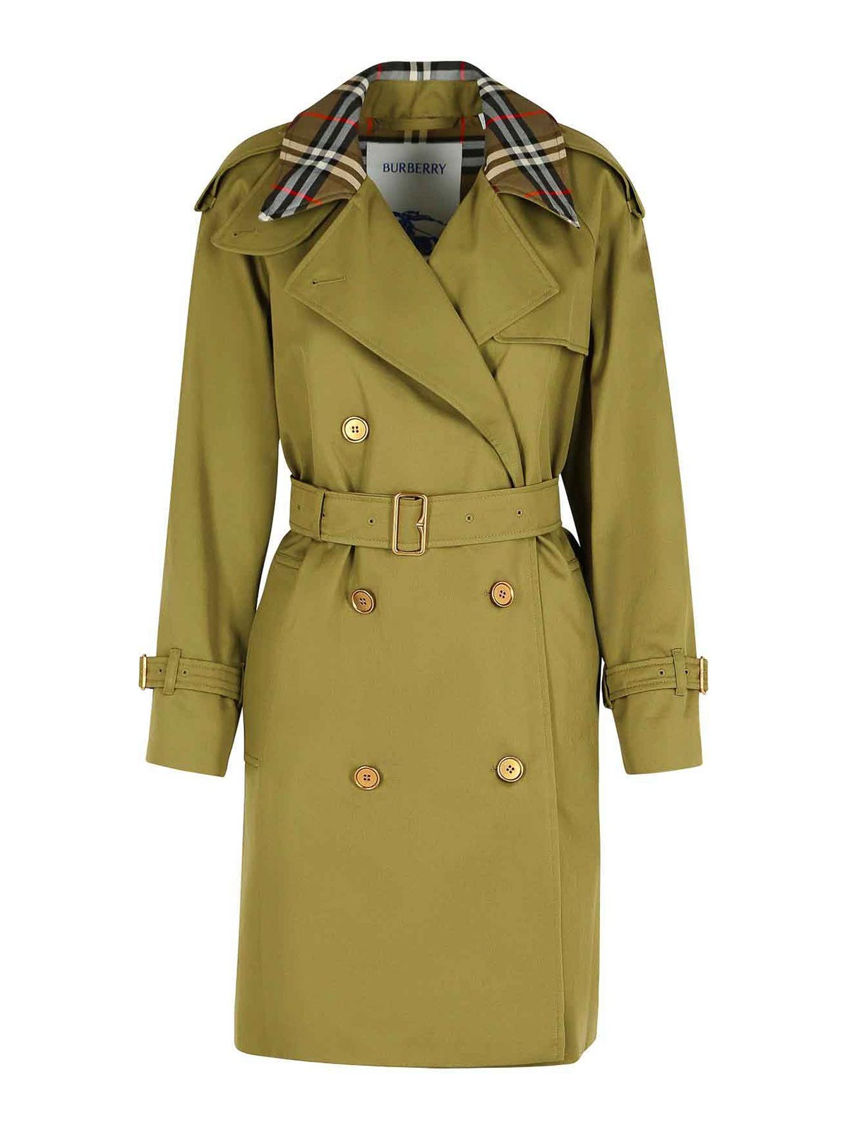Burberry Short Green Cotton  Trench Coat