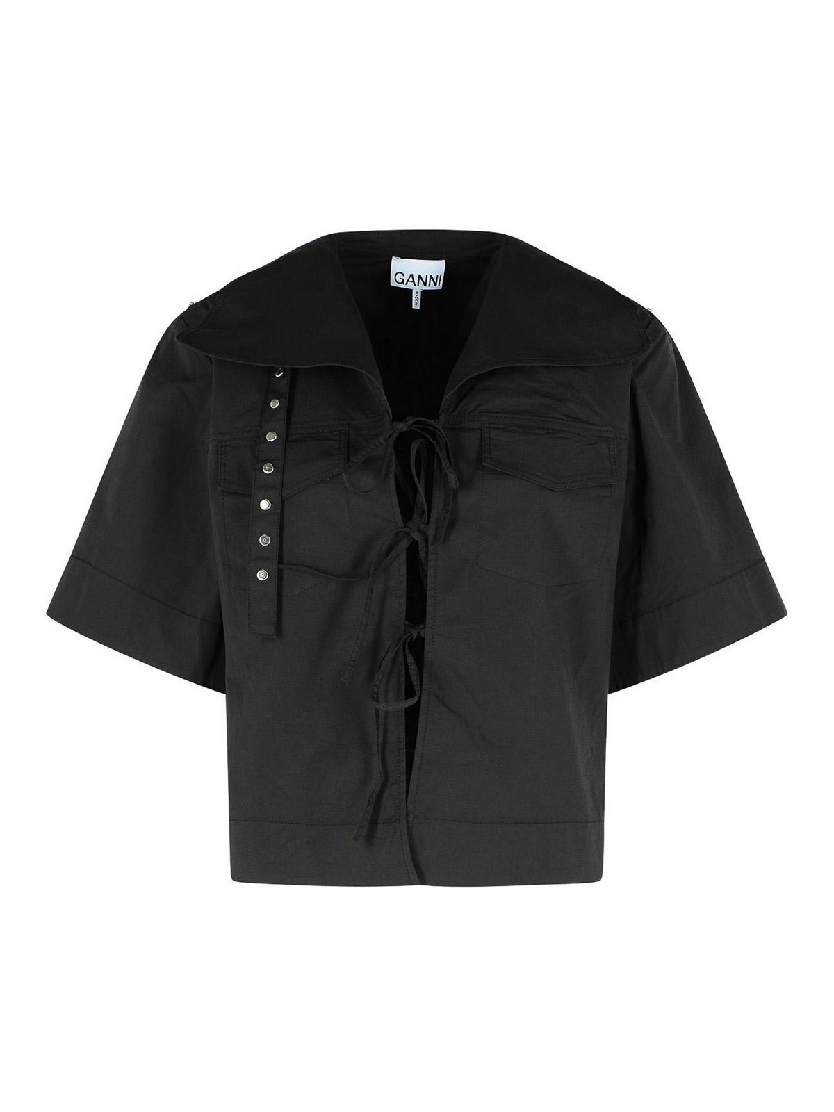 Ganni Black Blouse In Stretch Cotton