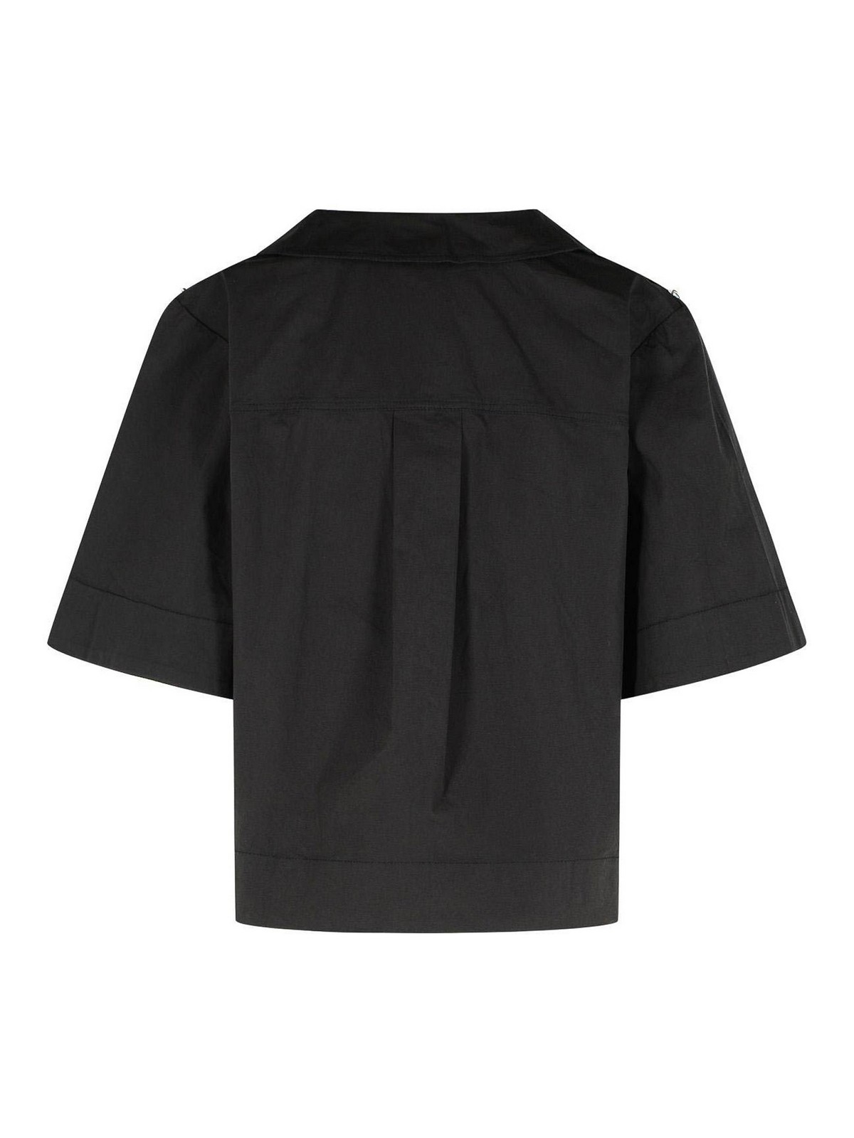 Ganni Black Blouse In Stretch Cotton In Black