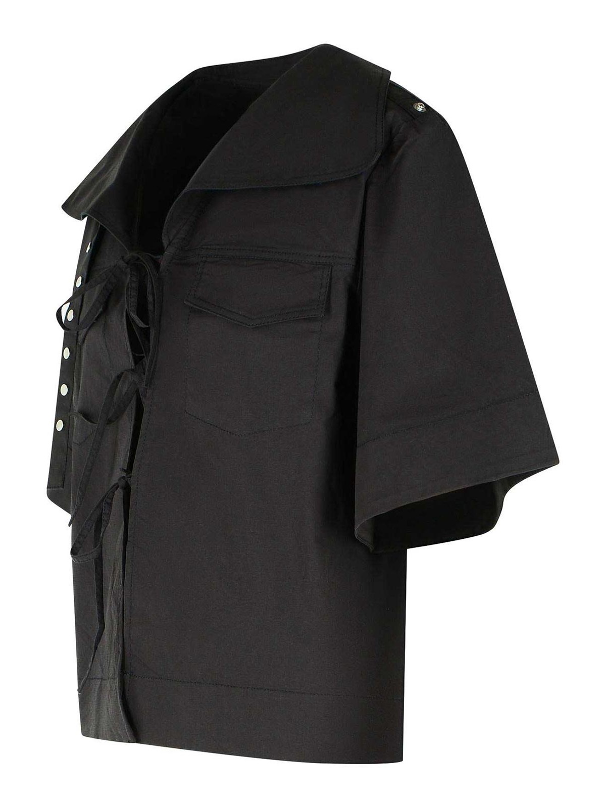 Ganni Black Blouse In Stretch Cotton In Black