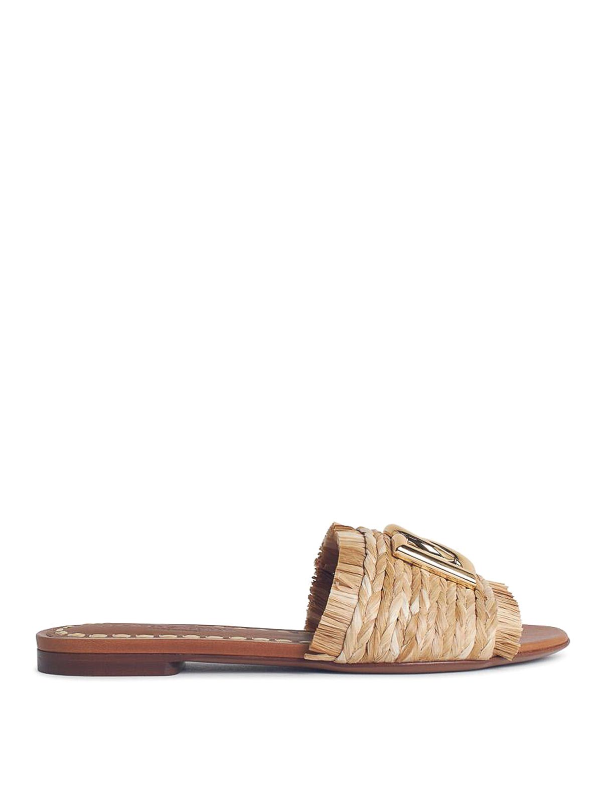 サンダル・ミュール Dolce & Gabbana Beige Raffia Braid Slipper Raffia sliders in Beige for Women | Dolce&Gabbana®