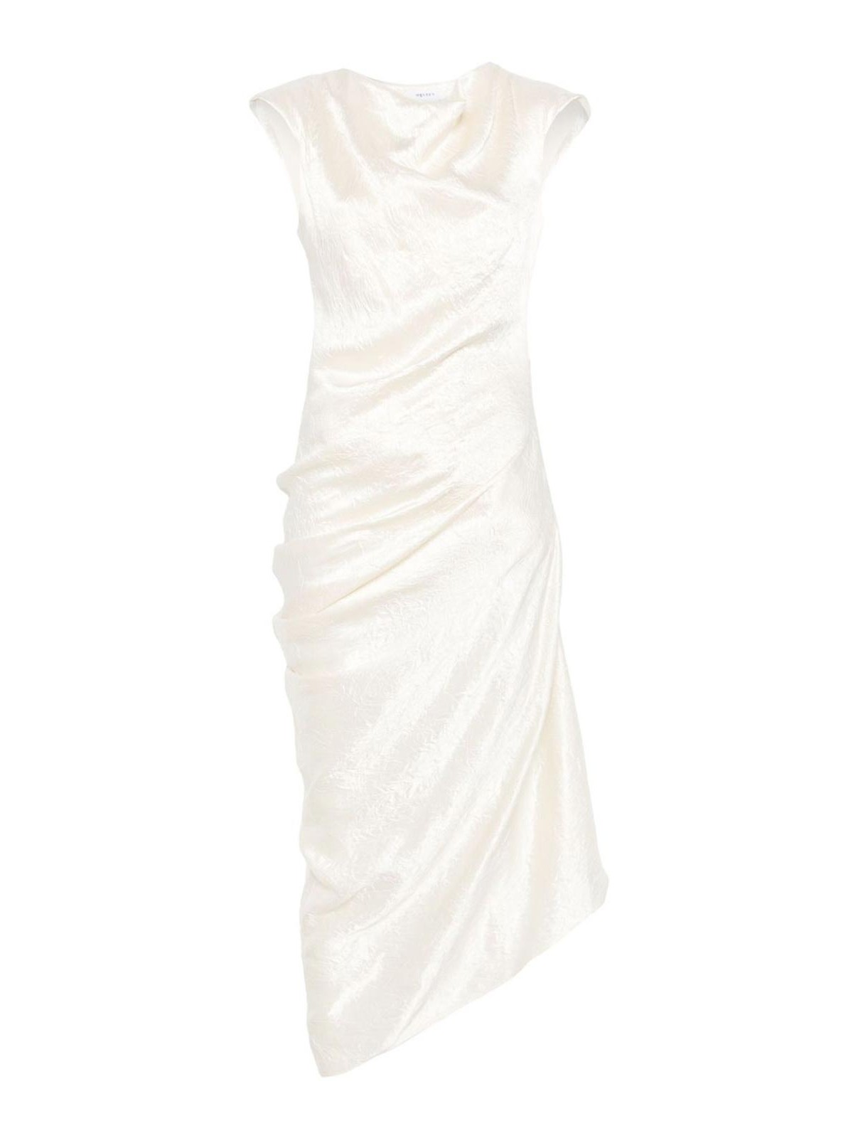 Alexander Mcqueen Satin Asymmetric Draped Midi Dress In Gray