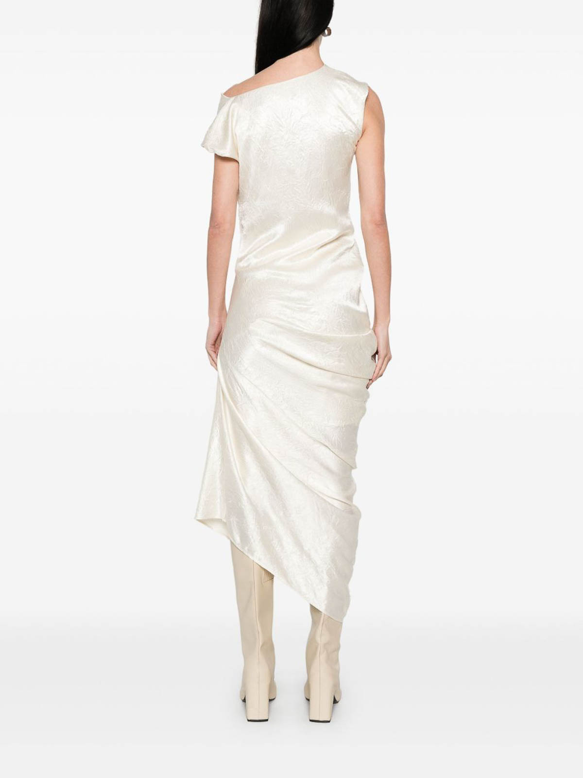Alexander Mcqueen Satin Asymmetric Draped Midi Dress In Gray
