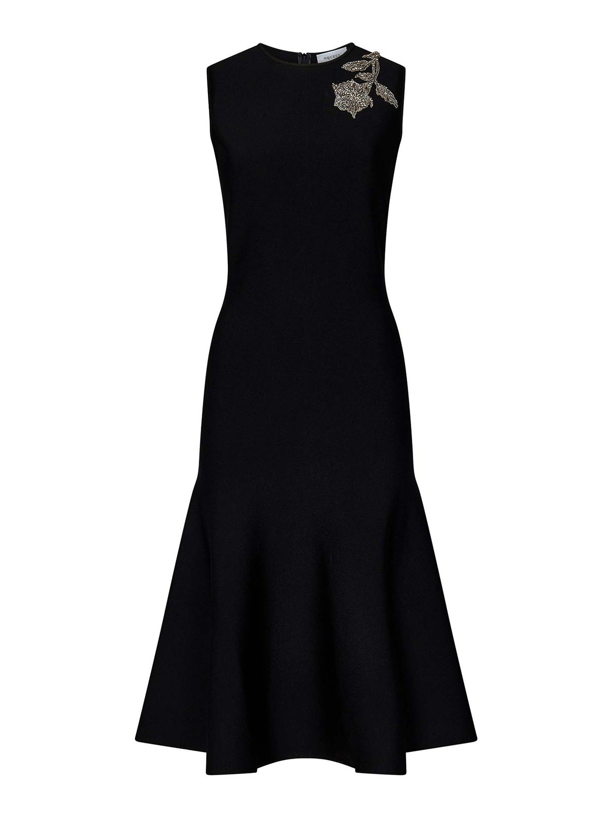 Alexander Mcqueen Black Compact Viscose Blend Knit Midi Dress
