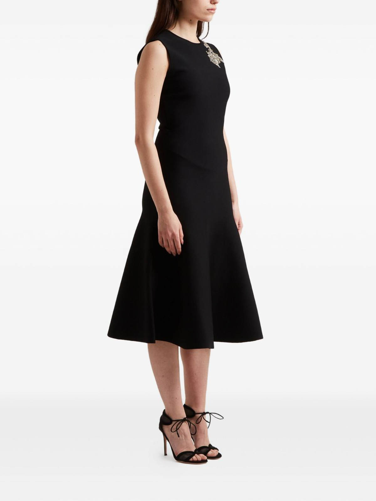 Alexander Mcqueen Black Compact Viscose Blend Knit Midi Dress In Black