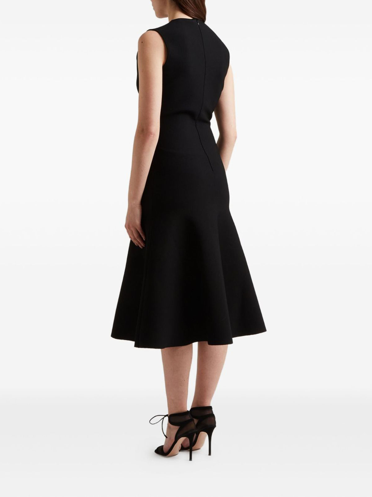 Alexander Mcqueen Black Compact Viscose Blend Knit Midi Dress In Black