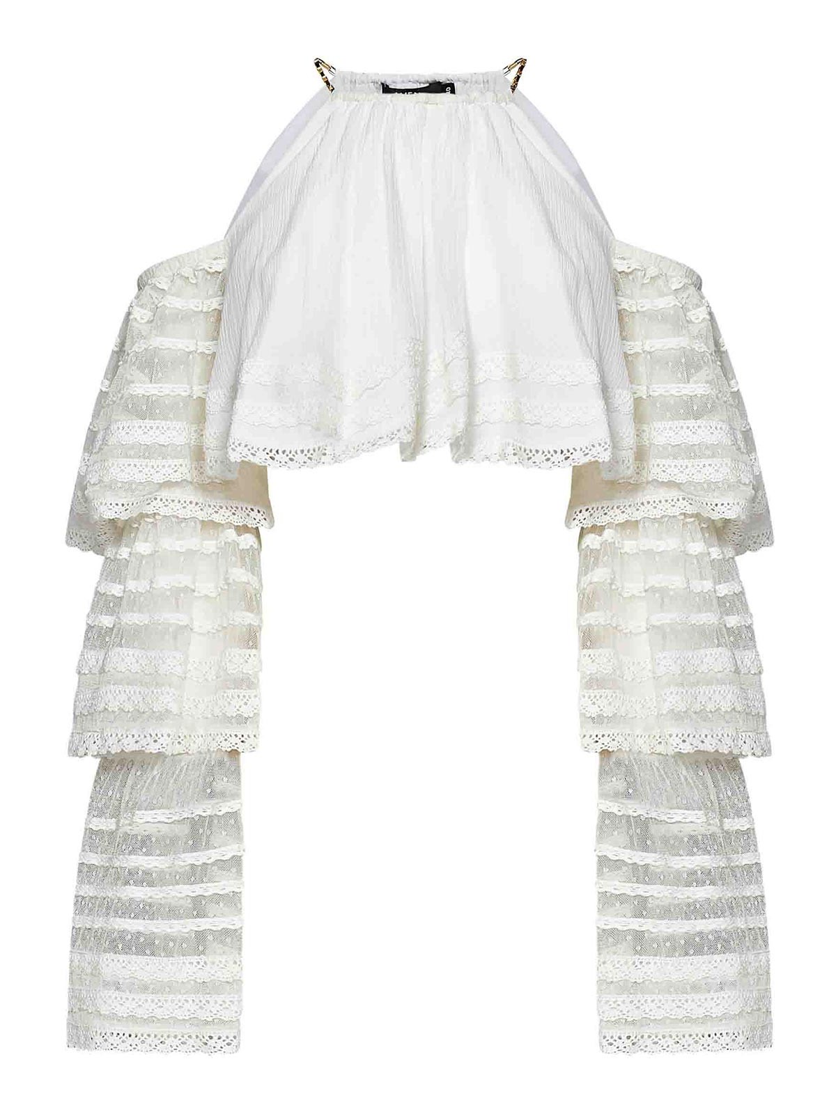 Amen Chalk White Crepon Cropped Top