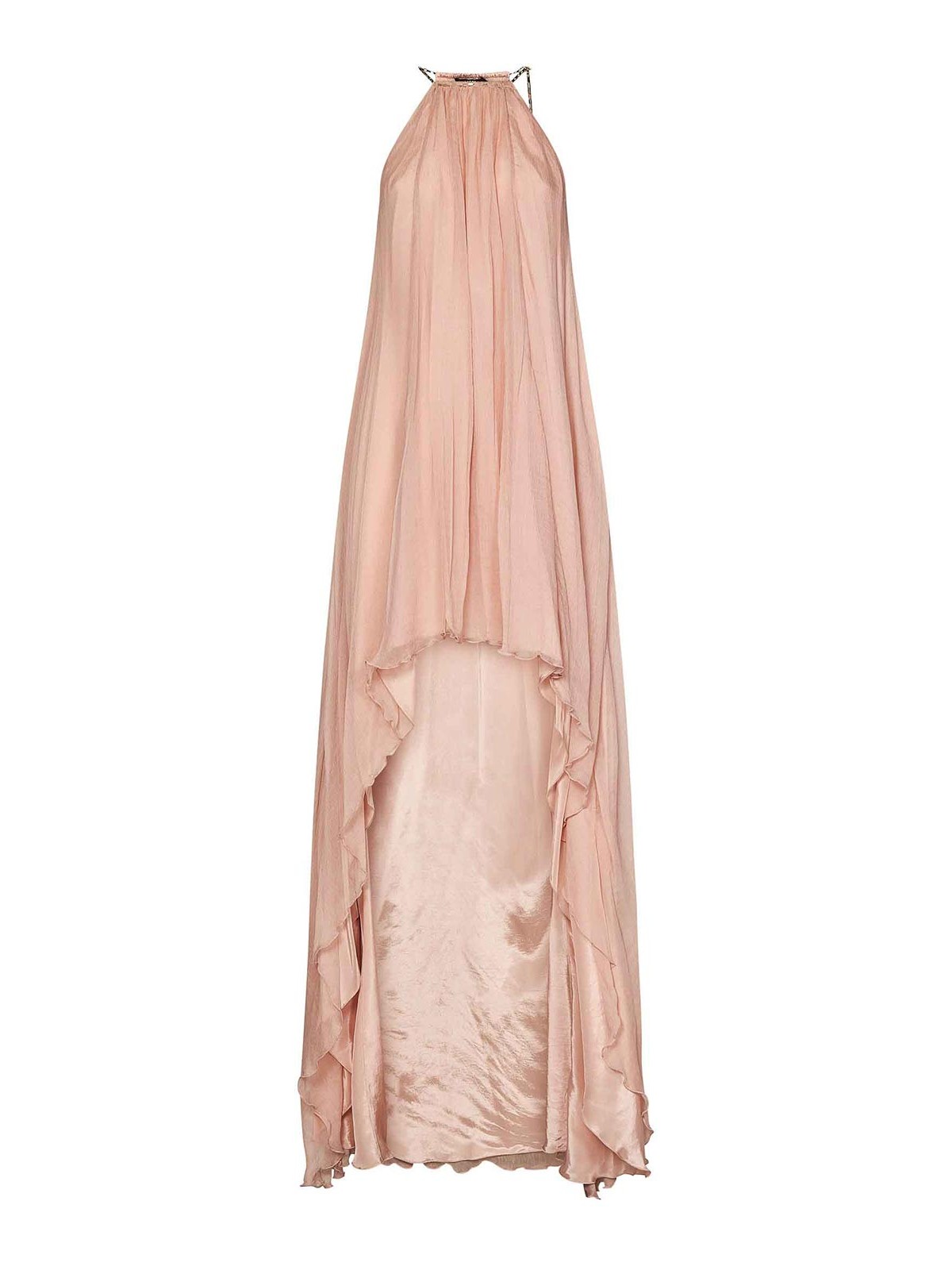 Amen Long Pink Silk Chiffon Asymmetric Dress In Nude