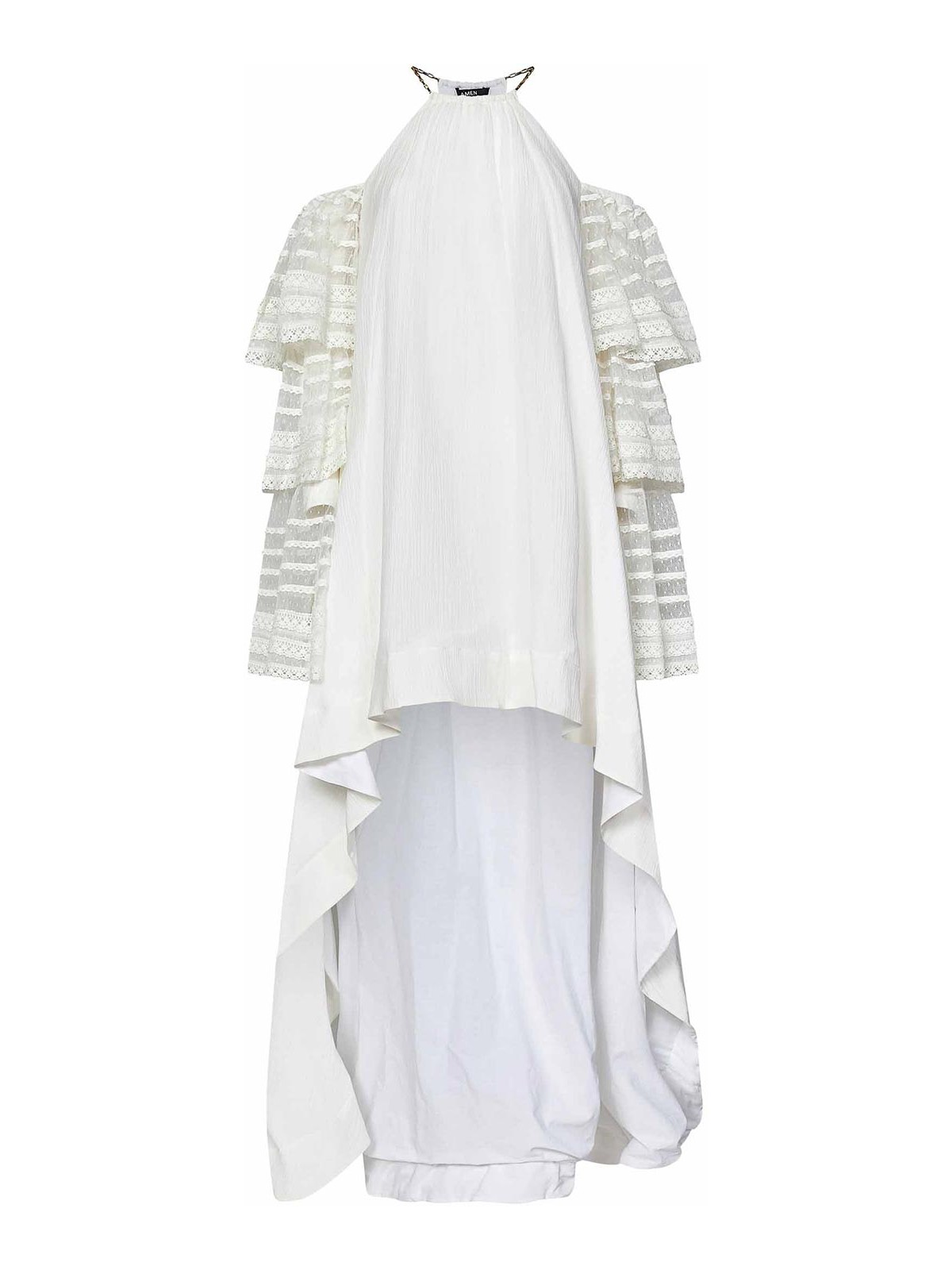 Amen Asymmetrical Dress In Chalk White Crepon