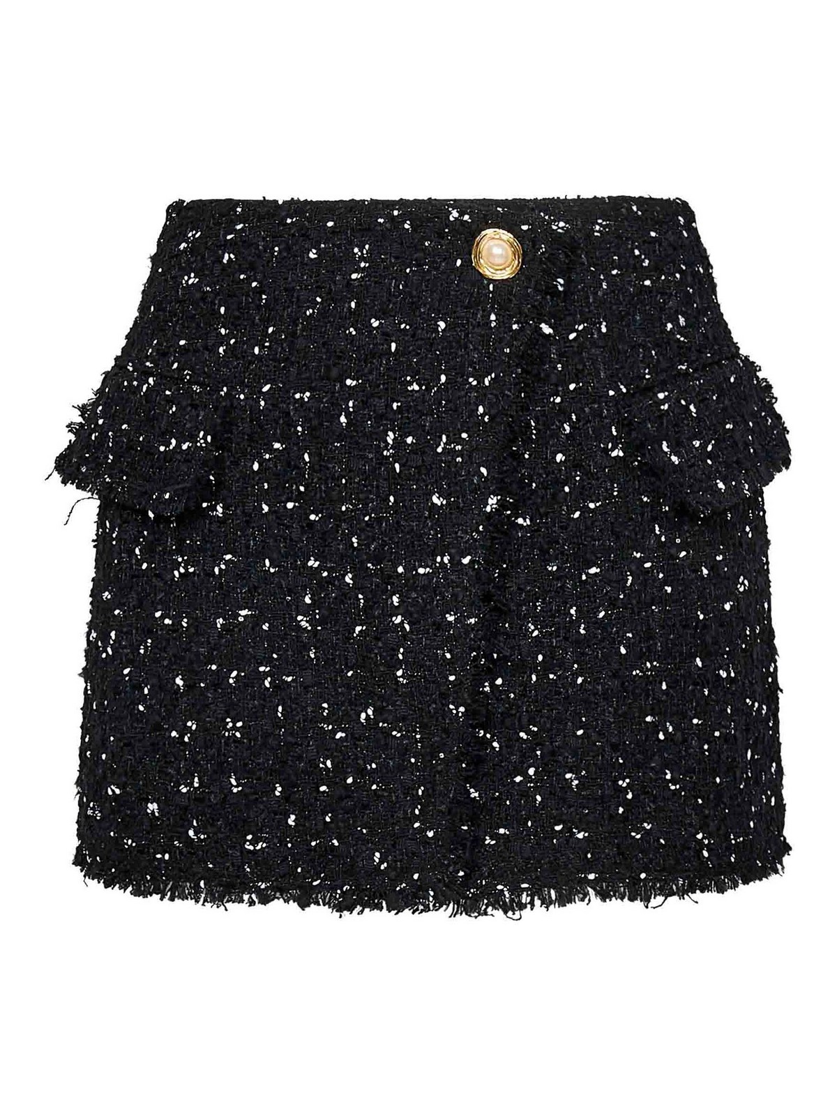 Balmain Polka Dot Tweed Mini Skirt In Black