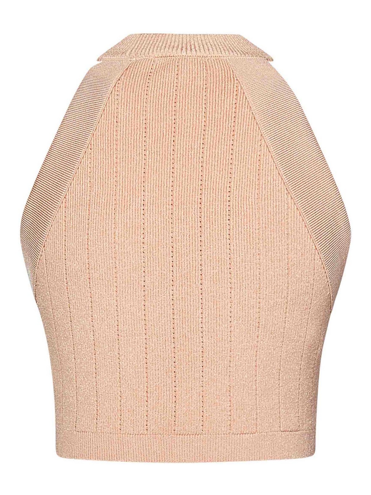 Balmain Pink Ribbed Viscose Blend Knit Cropped Top In Nude
