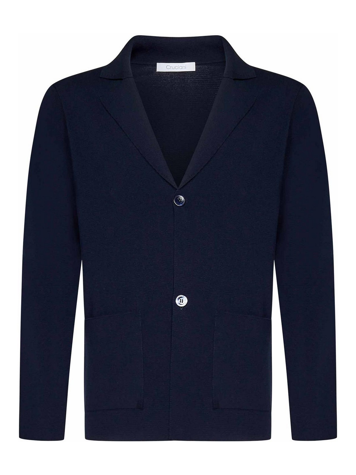 Cruciani Single-breasted Navy Cotton Knit Blazer In Blue