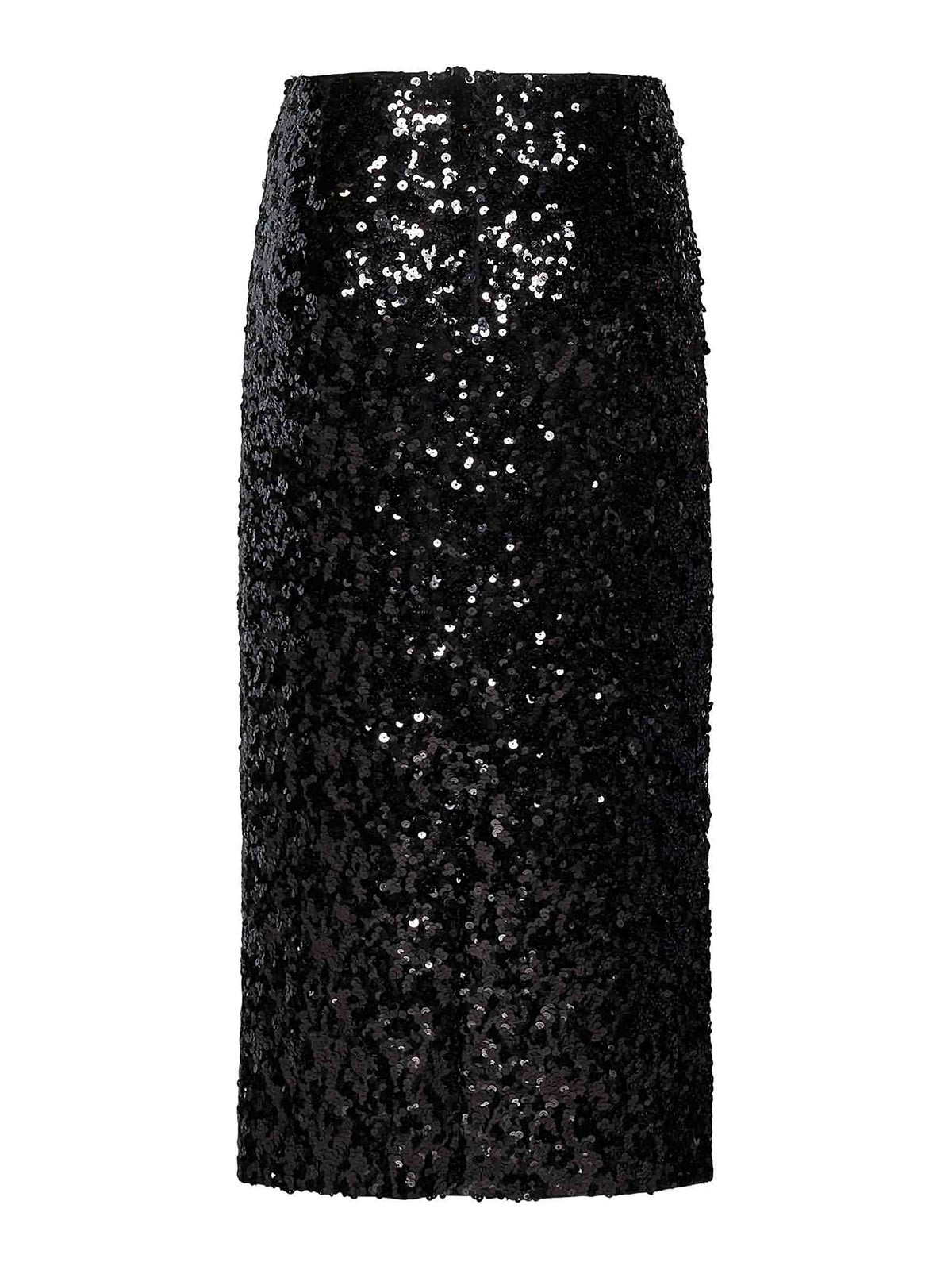 Dolce & Gabbana Black Sequin Pencil Midi Skirt In Black