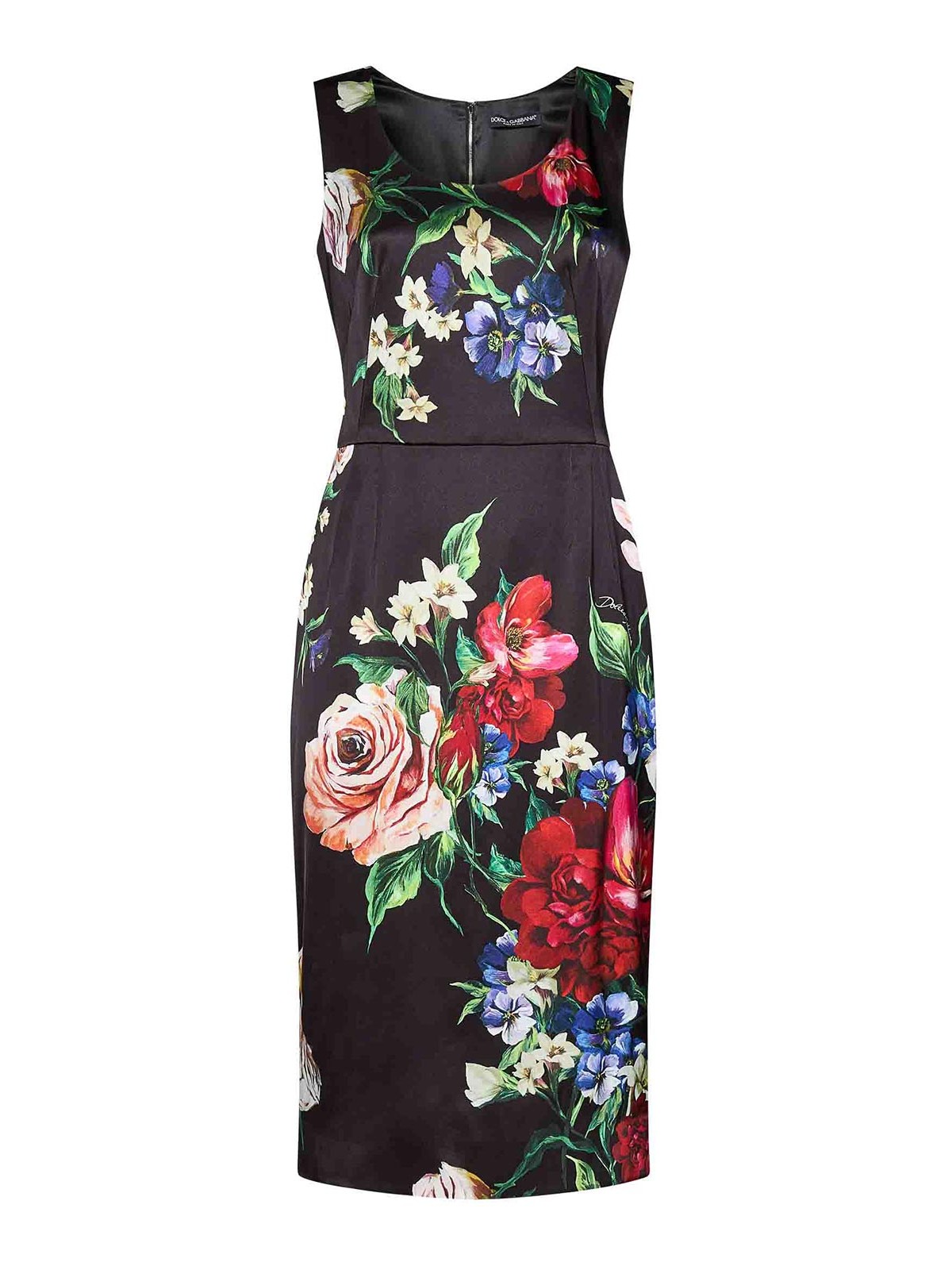Dolce & Gabbana Viscose Satin Midi Dress In Black